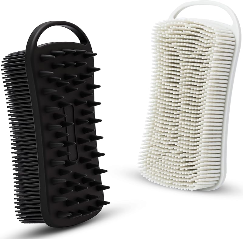 MtBoi Escova de silicone para banho e corpo, 2 unidades, cinza e preta