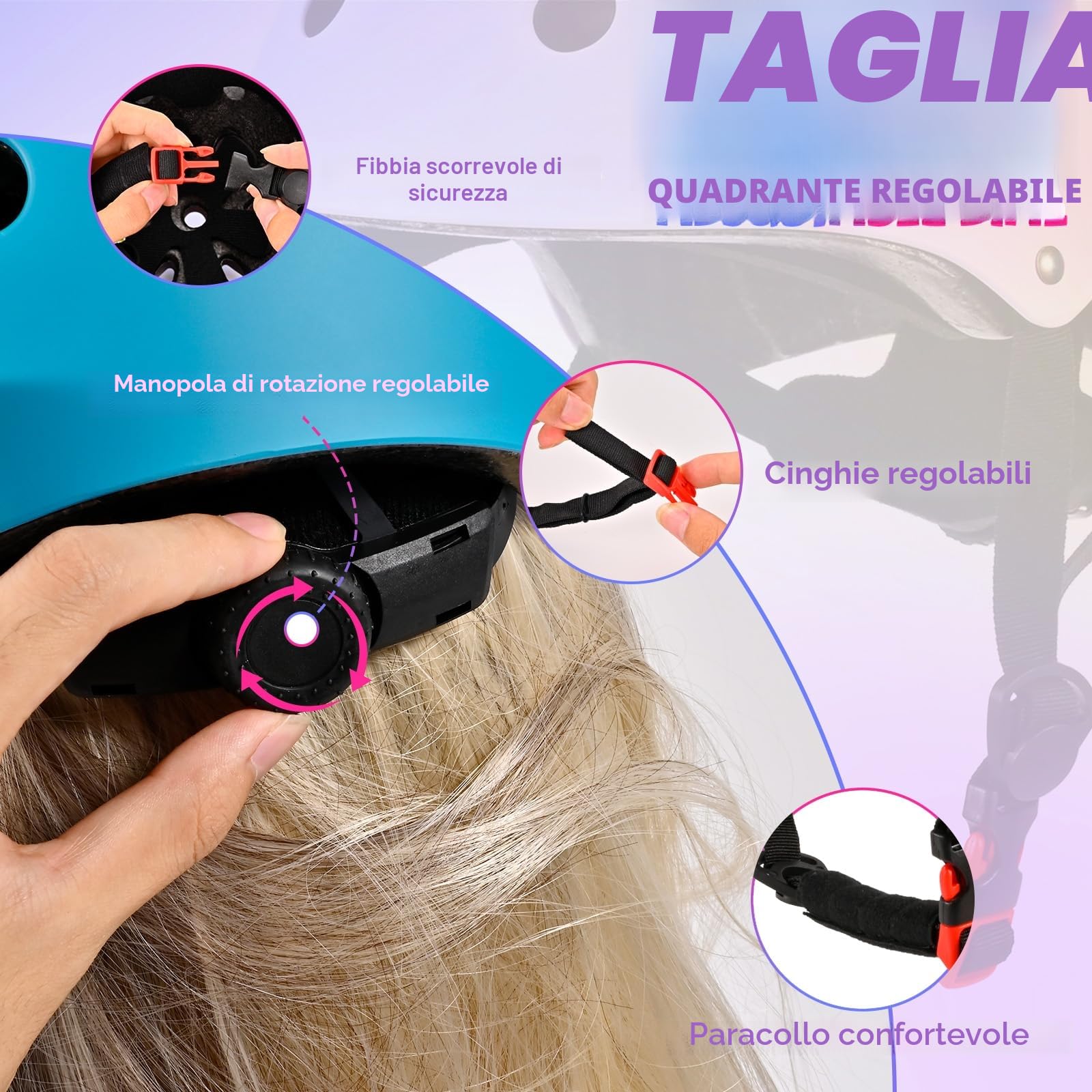 Casco da bici regolabile per bambina bambini Con gradiente di colore, Casco protettivo per ragazze ragazzi per multisport skateboard monopattino ciclismo pattinaggio