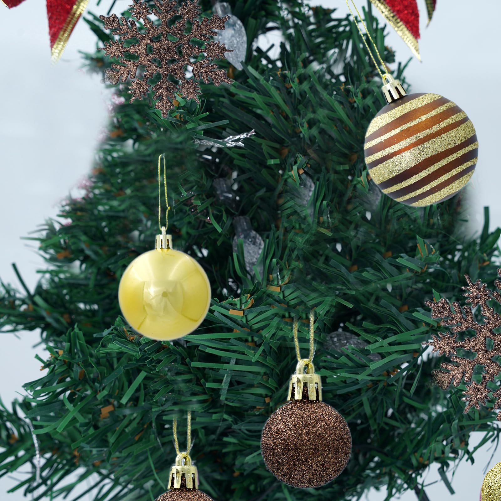 Juego de 50 adornos para árbol de Navidad, bolas de Navidad inastillables con estrella para decoración de árbol con paquete de regalo reutilizable de mano, bola colgante para decoración del hogar