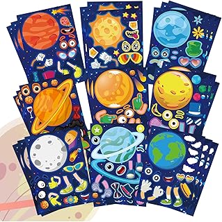27 Sheets Space Stickers Make Your Own Planet Stickers Games,Easy to Peel and Stick,Make a face Outer Space Sticker for Kids,9 Planets Solar System Birthday Party Favor Sticker for Kids