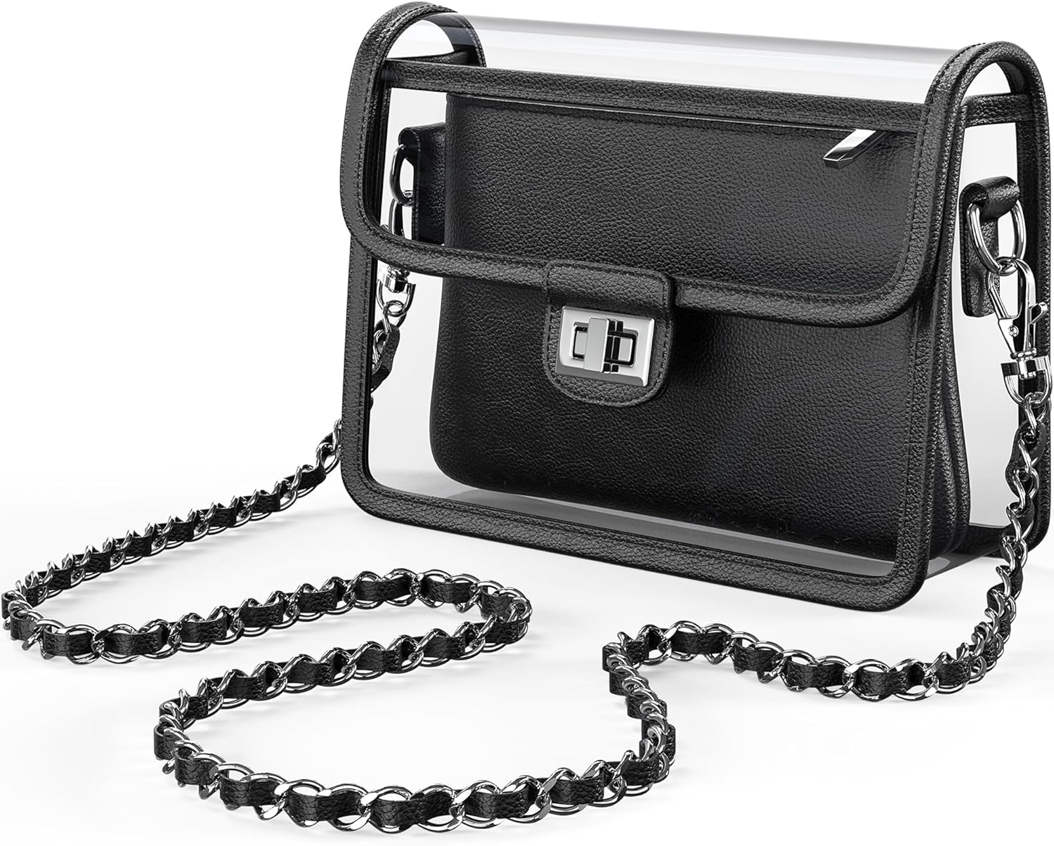 Clear Crossbody Purse for Women Stadium Approved, Anti-Yellowing UV TPU Luxury Bag with Wallet Insert & Chain Strap