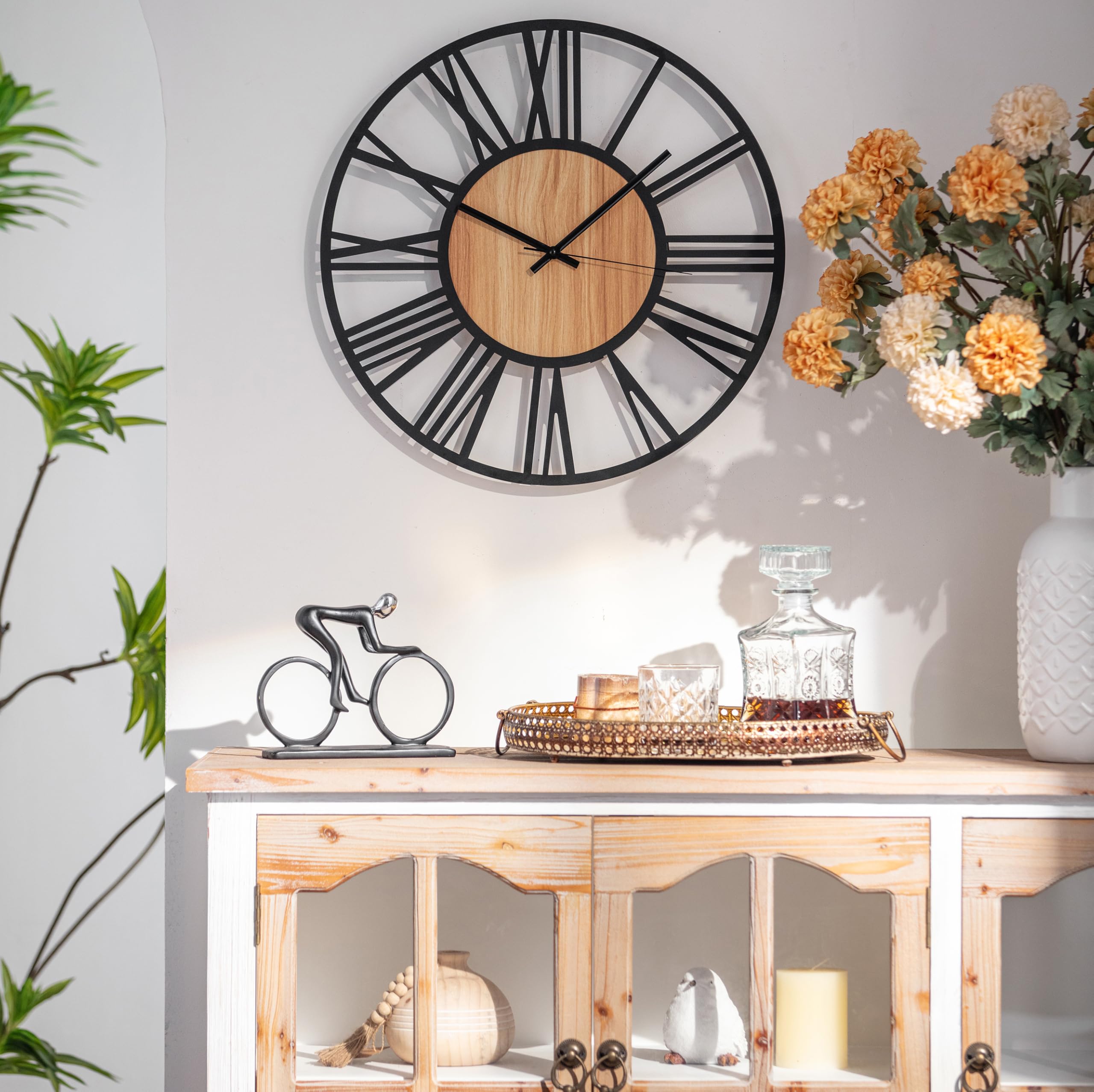 Reloj de pared grande de 50 cm de diámetro, XL, madera industrial, metal, vintage, reloj de salón, silencioso, movimiento de cuarzo, sin ruido de tictac