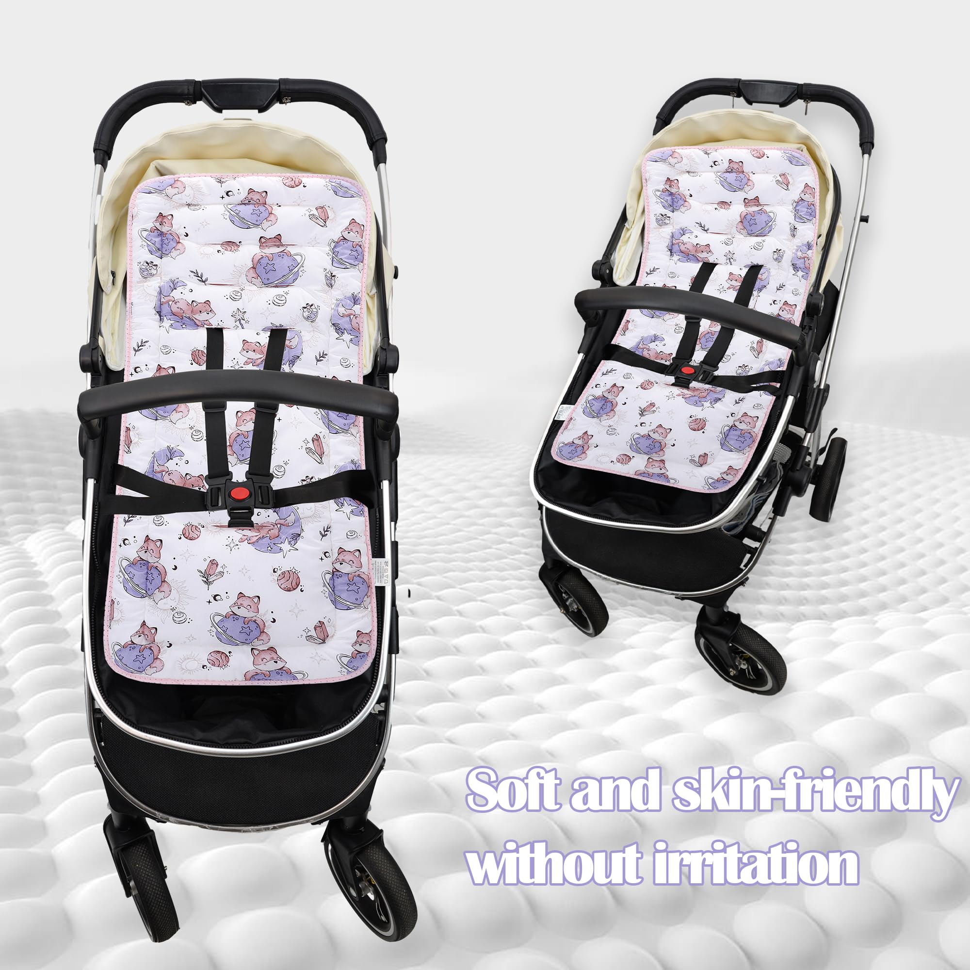 LAT Materassino per Passeggino Universale, Copriseduta Passeggino Universale, Reversibile, Morbido e Traspirante Coprisedile per Passeggini, Seggiolini Auto, Culle e Seggioloni (Pianeta Volpe)