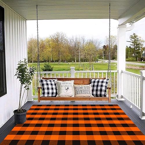 Miniatura 139 de CAINANEL Buffalo - Alfombra de algodón a cuadros de 5 x 7 pies, tejida a mano para interiores y exteriores, alfombra de área para puerta de Tela