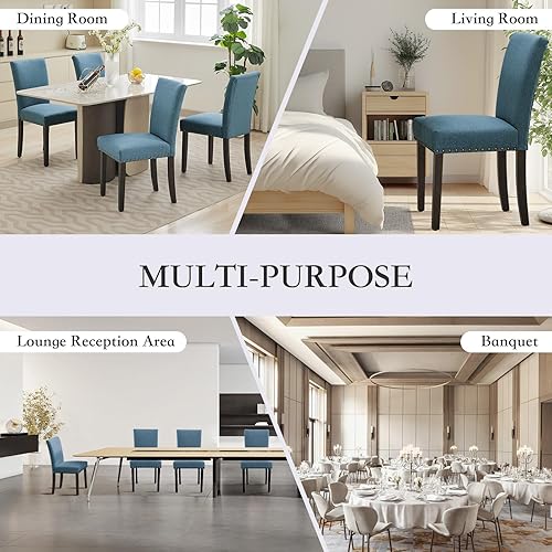 Miniatura 6 de Set of 2 Upholstered Kitchen Chairs with Nailhead Trim, Ergonomic High-Back Dining Chairs Set of 2 for Comfortable Seating, Modern Sillas De Comedor