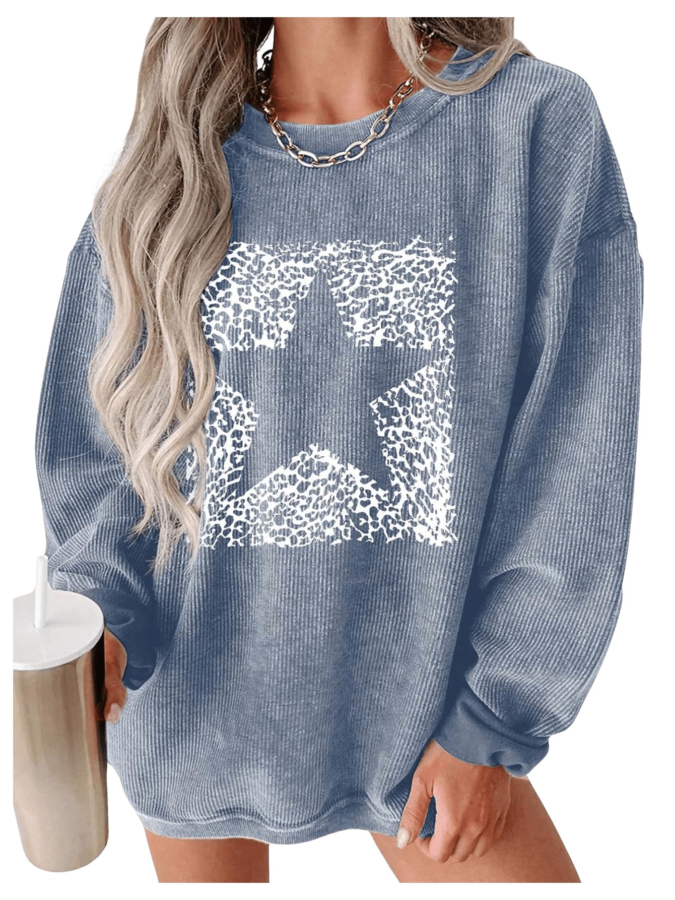 Oversized Sweatshirt for Women Graphic Leopard Star Print Drop Shoulder Long Sleeve Pullover Fall Tops