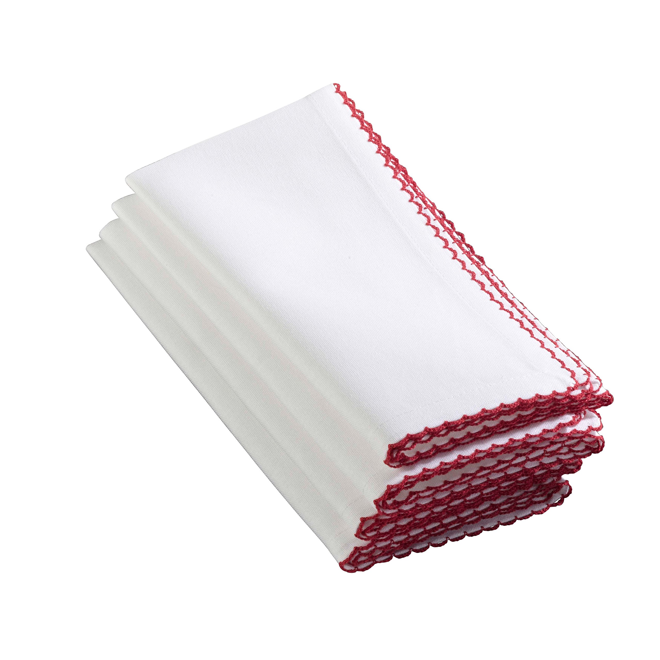 SARO LIFESTYLE 1442 Recotting Collection Whip Stitched Design Dinner Napkins, Red-Set of 4 Pcs, Cotton, 20" x 20" (Set of 1)