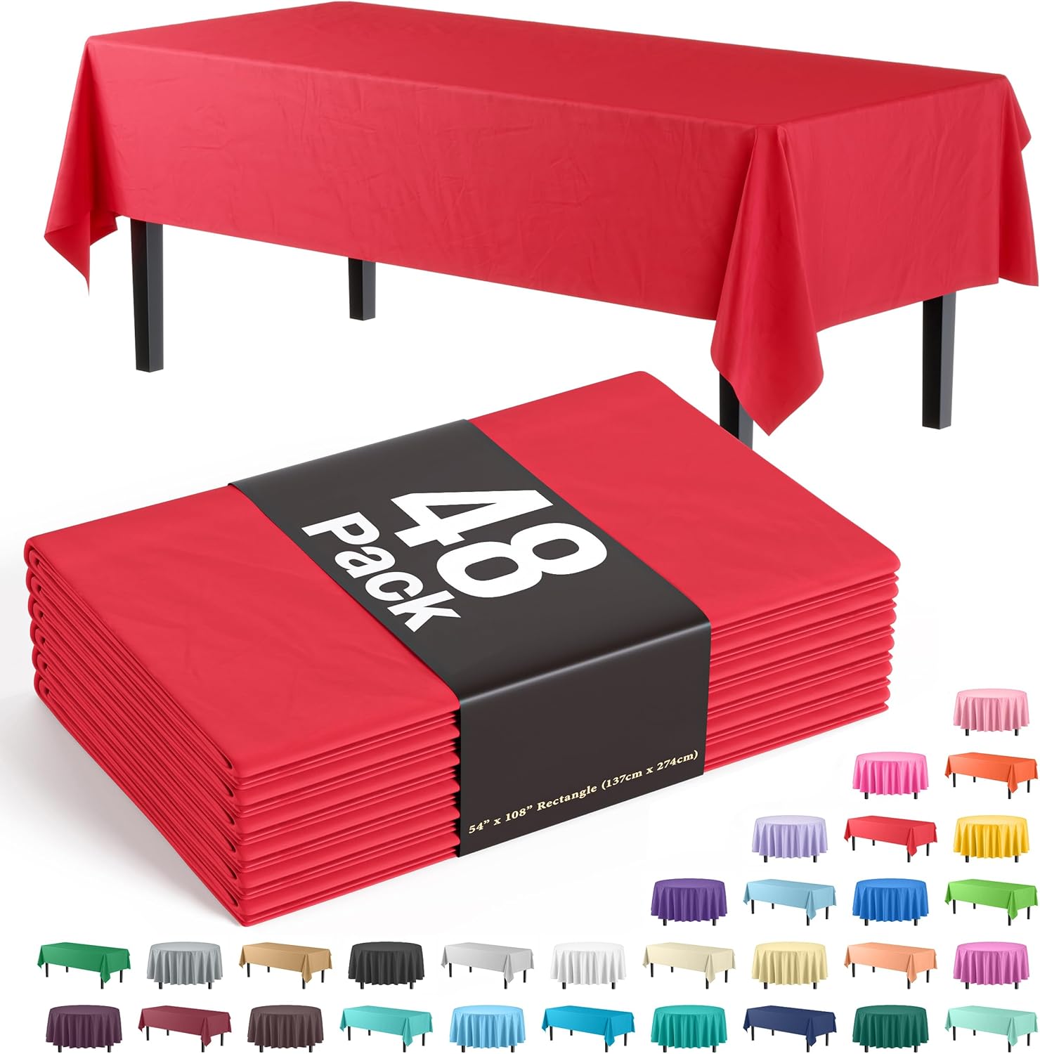 Party Solids Red Tablecloths for Rectangle Tables 48 Pack Plastic Table Cloth Disposable 54" X 108" Red Table Cloths Rectangle Tablecloth Plastic Tablecloths Rectangular for Party Supplies