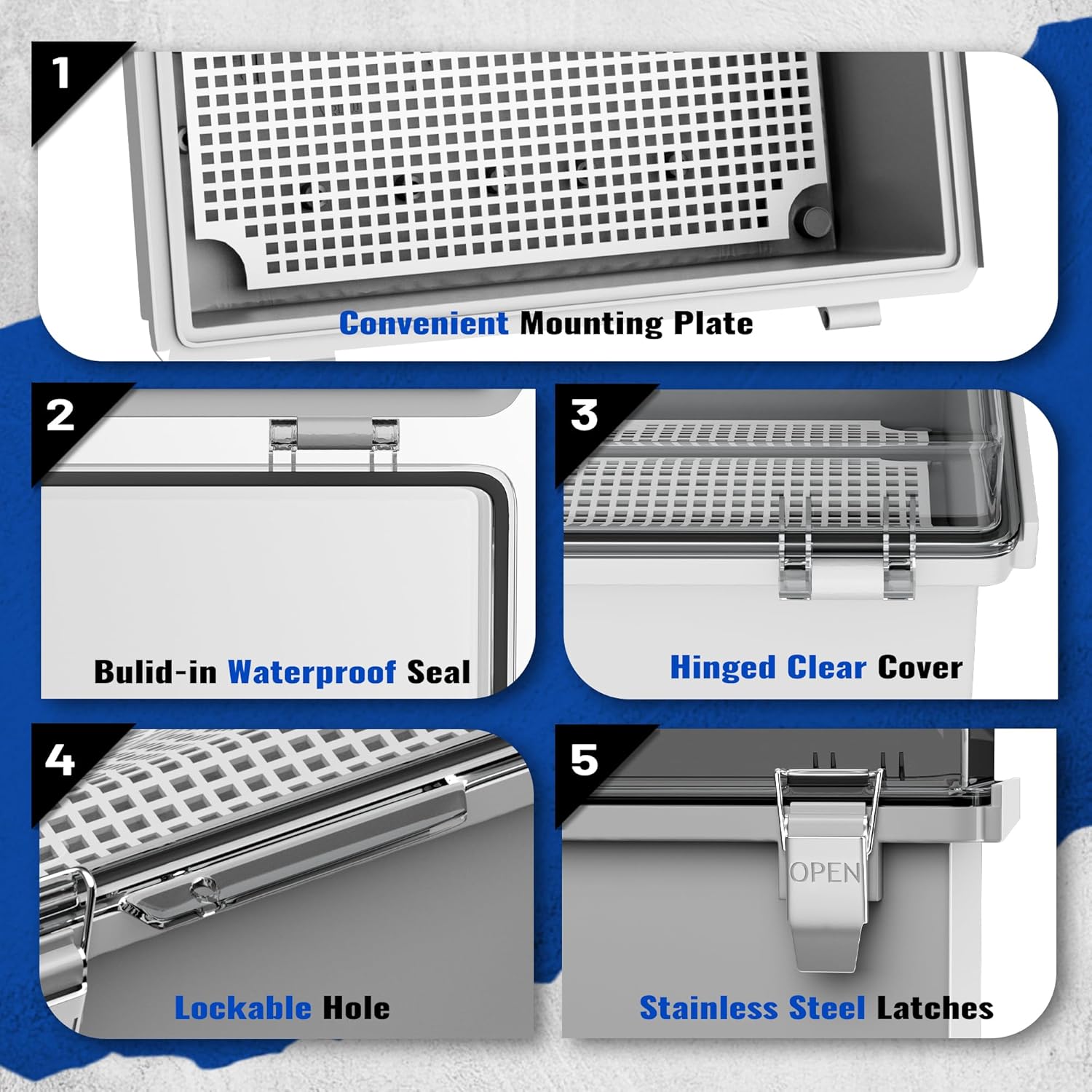 Outdoor Electrical Junction Box | IP67 Waterproof | Resistant ABS Material with Clear UV Coating Cover | Weatherproof Box for Outdoor, Garden, Deck, Patio - Image 6