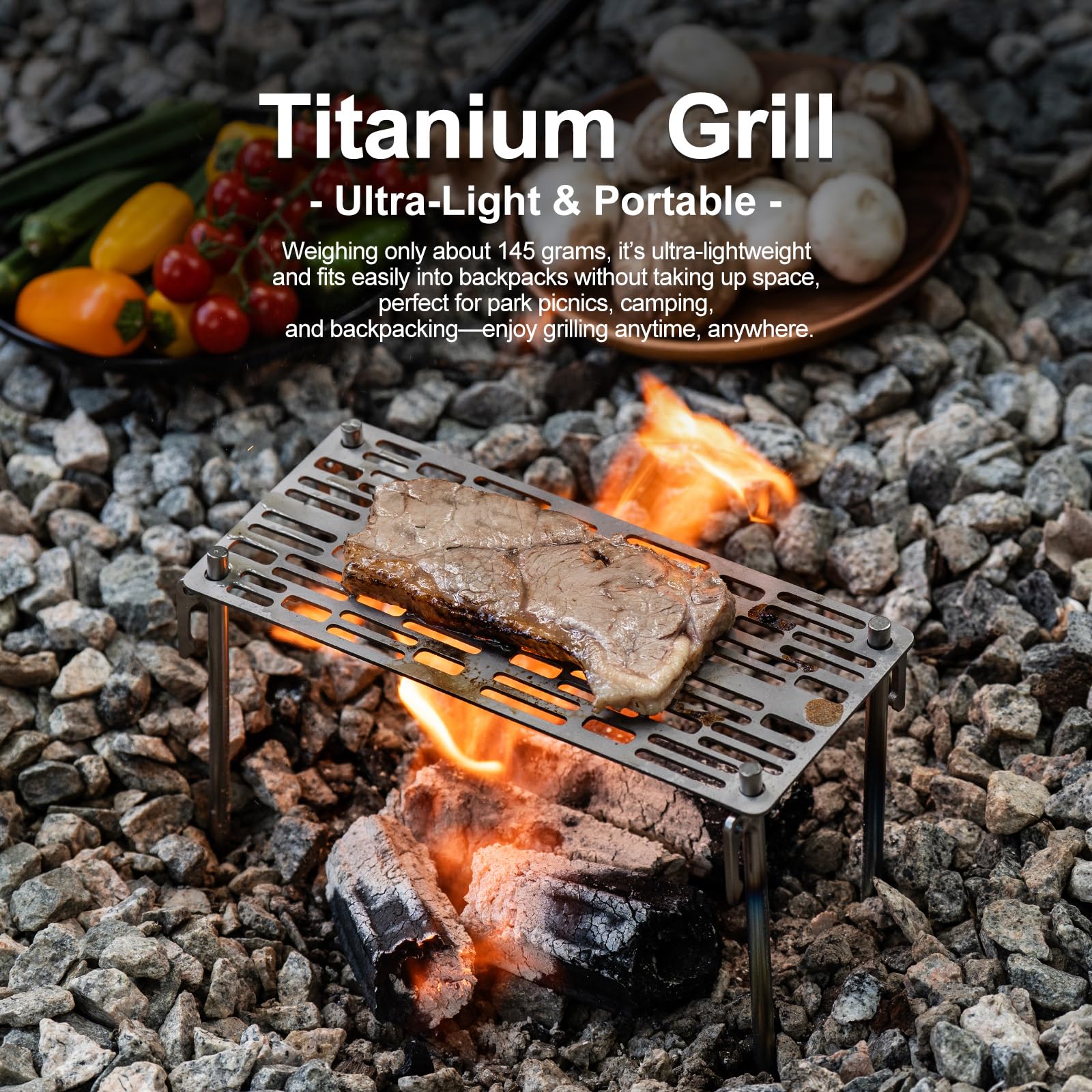 iBasingo Tytanowy ruszt do grillowania, ultralekki, akcesoria do grilla na kemping, wędrówki i wędrówki z plecakiem, grubość 2 mm, odporna na wysokie temperatury, płyta grillowa z punktami podparcia