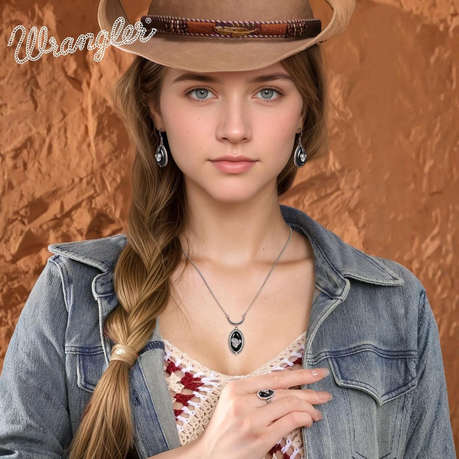 Wrangler Western Turquoise Earrings Jewelry for Women Cowgirl Drop Country Oval Statement Dangle Large Jewelry - Image 5