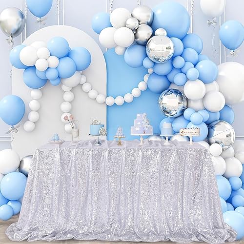 Miniatura 3 de Mantel rectangular de 8 pies de lentejuelas con purpurina, color plateado, 50 x 80 pulgadas, para cumpleaños, bodas, fiestas