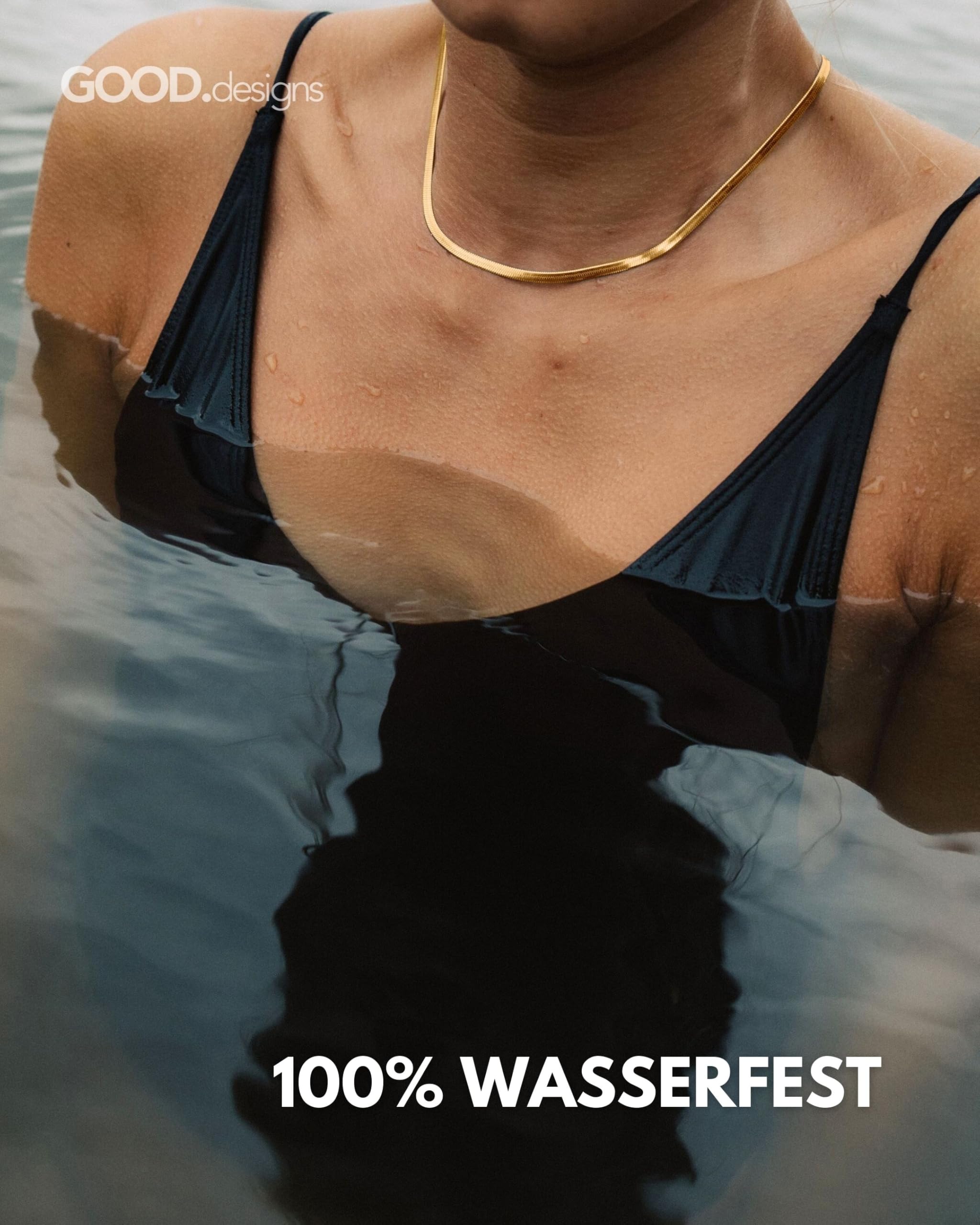 GD GOOD.designs Schlangenkette Damen - flache Halskette ohne Anhänger in Silber - Gold - Rosegold - Schwarz I Edelstahl Choker 3mm breit - Wasserfest