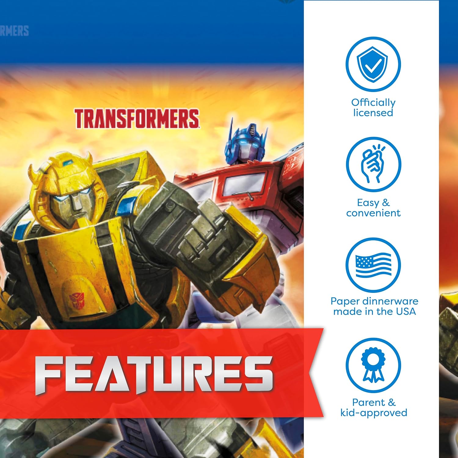 Transformers Birthday Party Supplies | Serves 16 Guests | Transformers Party Supplies | Transformer Dinner & Cake Plates, Napkins, Tablecover, Button | Officially Licensed - Image 5