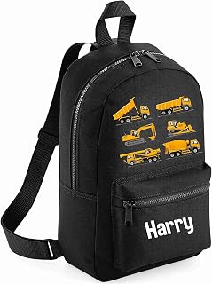 Personalised Construction, builders, machinery Name Backpack Rucksack School bags Boys Personalised Bags Toddler Girls Back to school Nursery (Navy) (Pistachio)