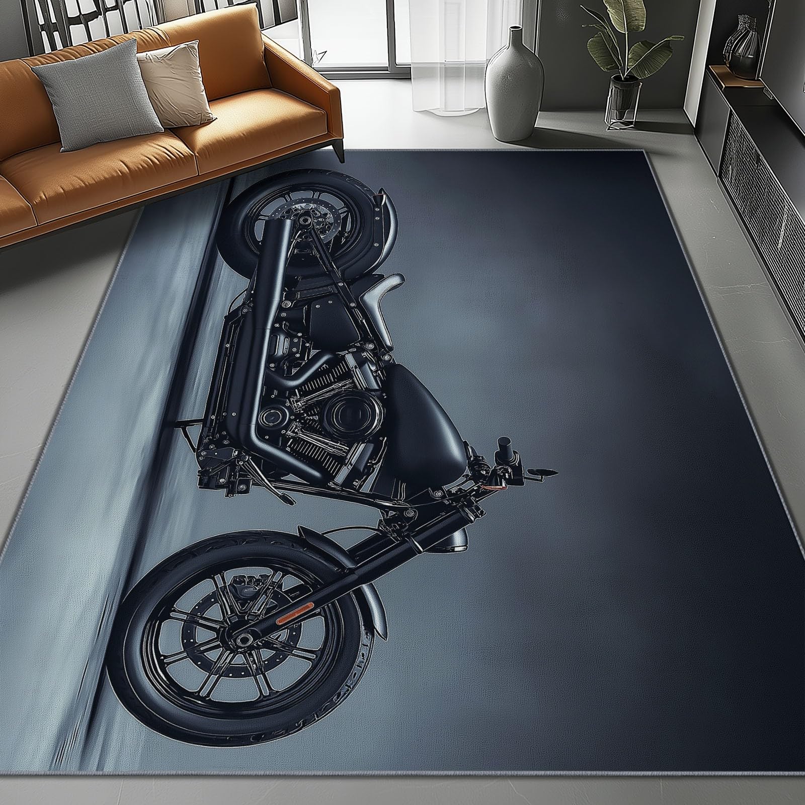 Tapis Salon Moto Moderne Imprimé Antidérapant 140 x 200 cm Noir