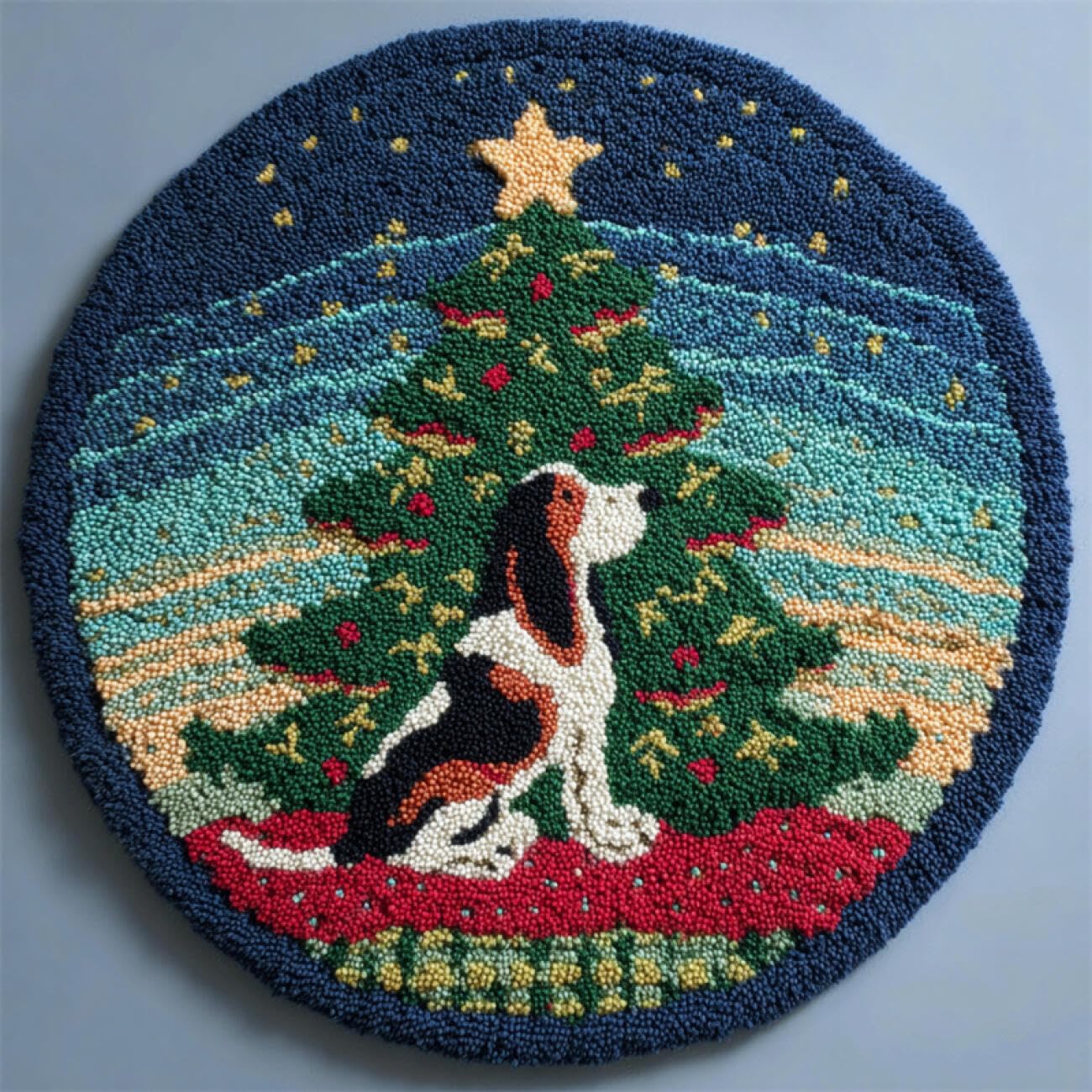 Kitquiver Dog Animal Latch Hook Rug Kits Basset Hounds and Christmas Trees Knitting Kits for Adults Latch Hook Canvas DIY Rugs Crochet Yarn Set Embroidery Kit 100x100cm