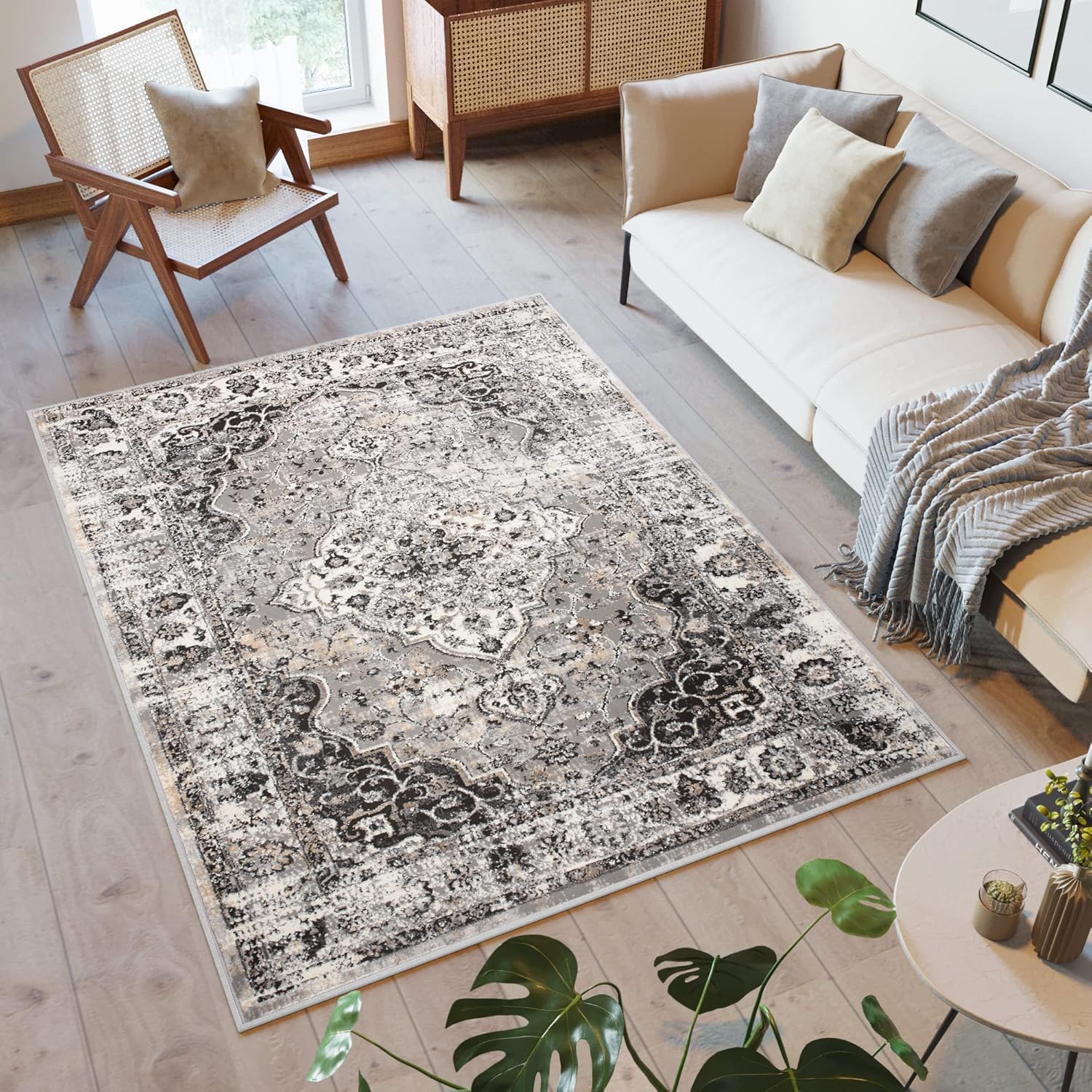 TAPISO Valley Alfombra de Pelo Corto Brillante Suave Diseño Clásico Vintage Tradicional Gris Oscuro Cobre Alfombra de Salón Dormitorio Habitación Oeko-Tex 200 x 300 cm