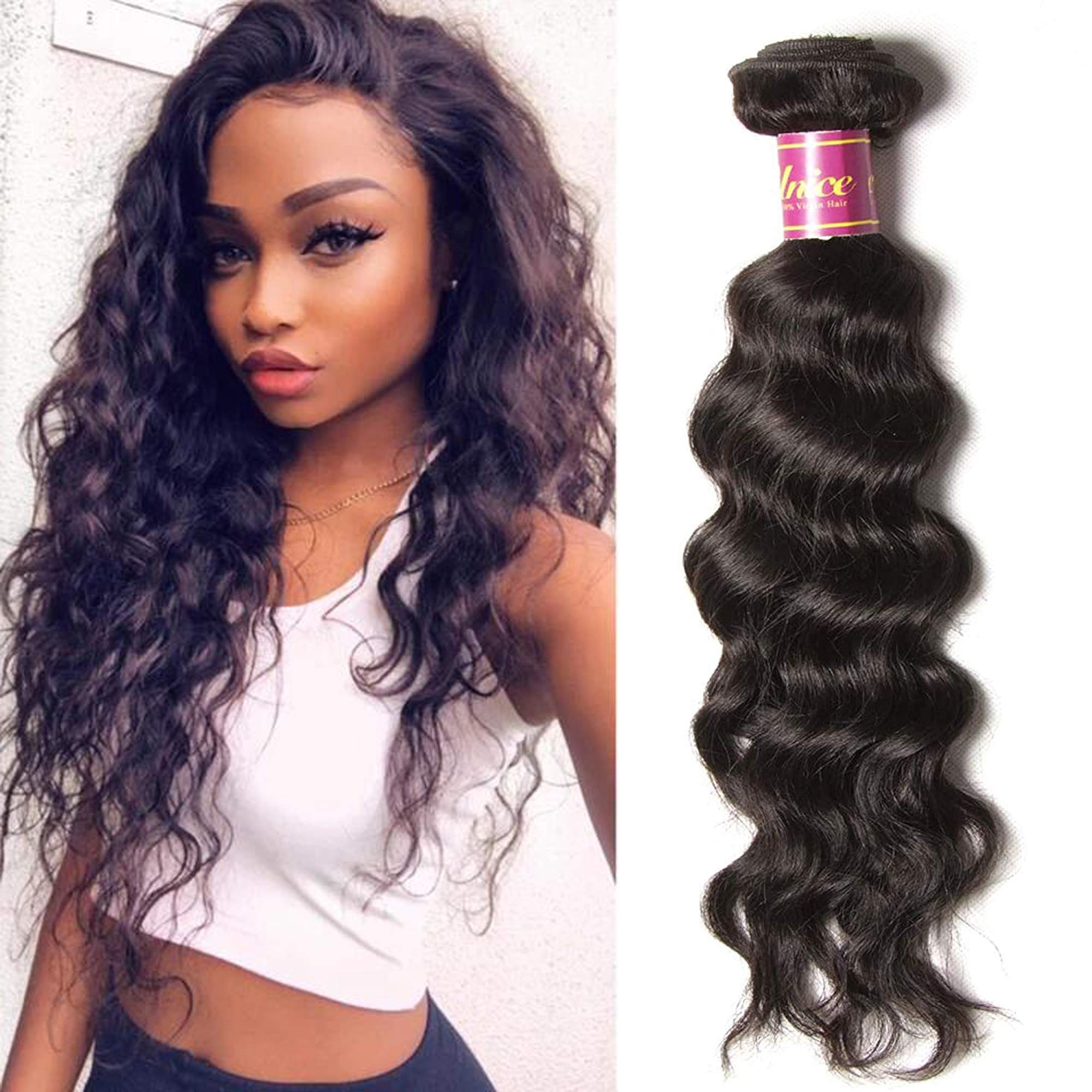 UNice Hair Icenu Series 10A Brazilian Natural Wave Virgin Hair 1 Bundle of Hair Weft, Unproceesed Human Hair Extensions Natural Color 100g/pc (18 inch)