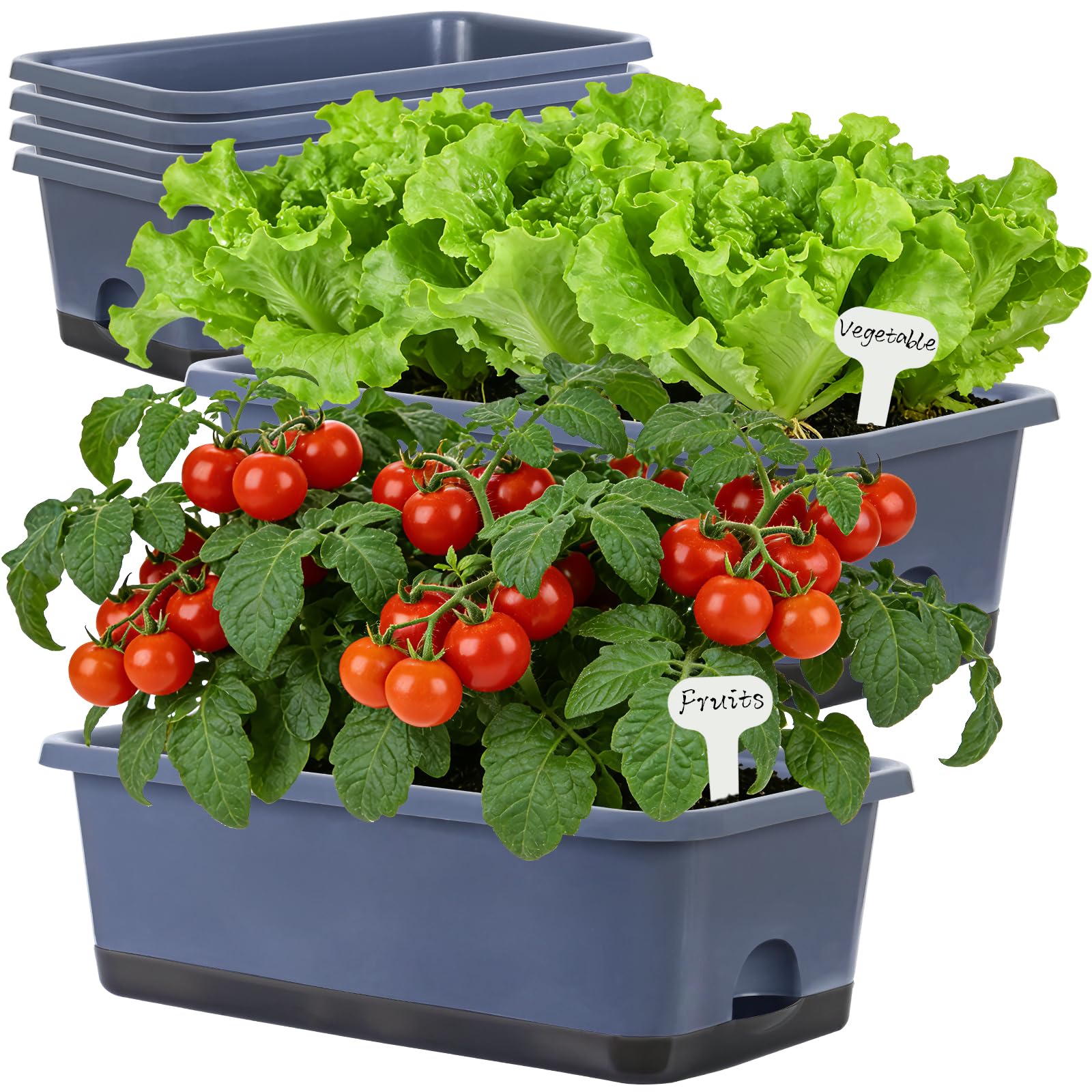 Window Box Planter 6 Pcs, 18 Inches Rectangle Flower Pots with Drainage Holes and Trays, Vegetable Planters for Windowsill Patio Garden Balcony Home Porch Yard Indoor Outdoor (Grey, 18*10*6 inch)