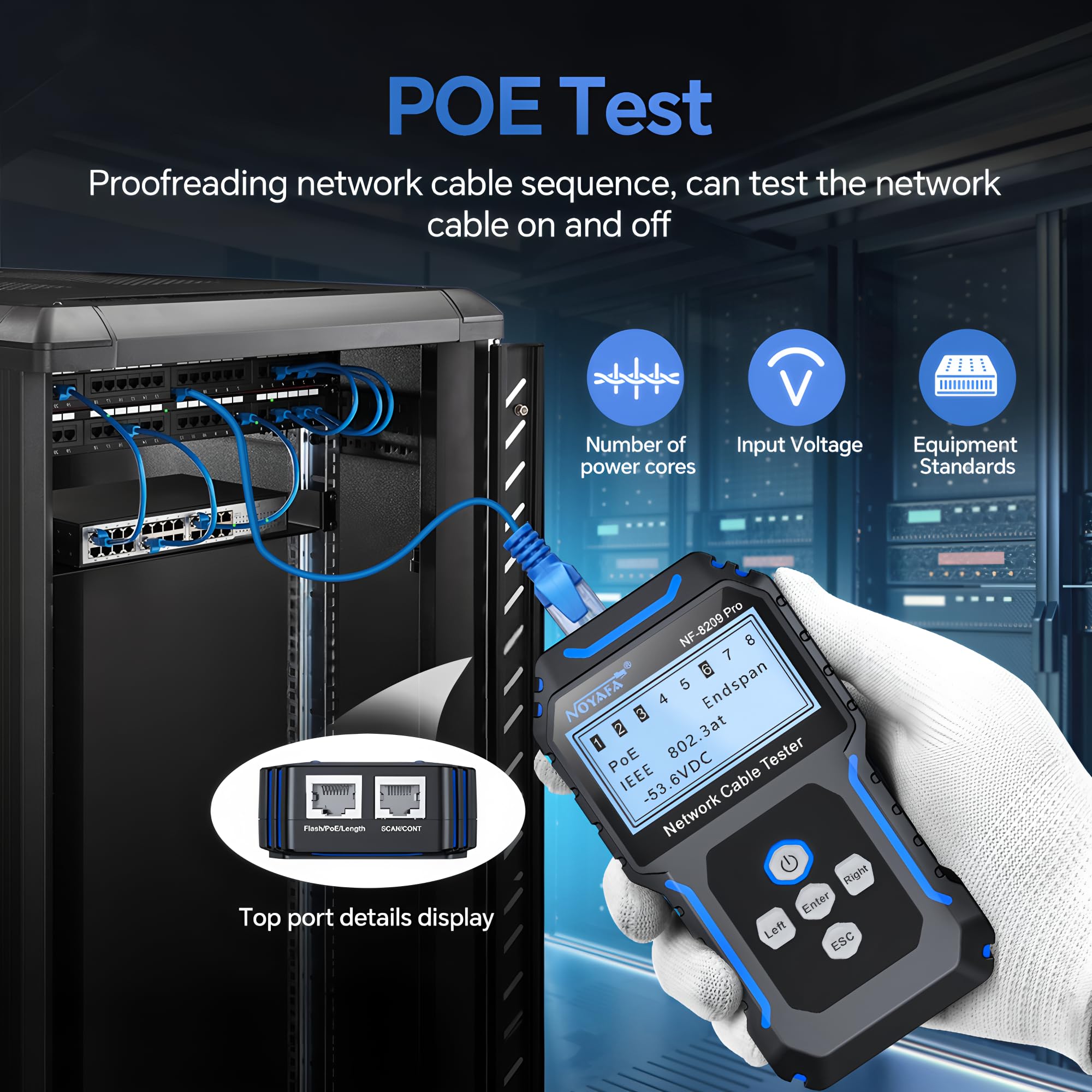 NF-8209 Profi Fortgeschrittener Netzwerkkabeltester mit POE NCV, Multifunktionaler Leitungsverfolger, POE-Leitungsprüfer, All-in-One-Netzwerktool