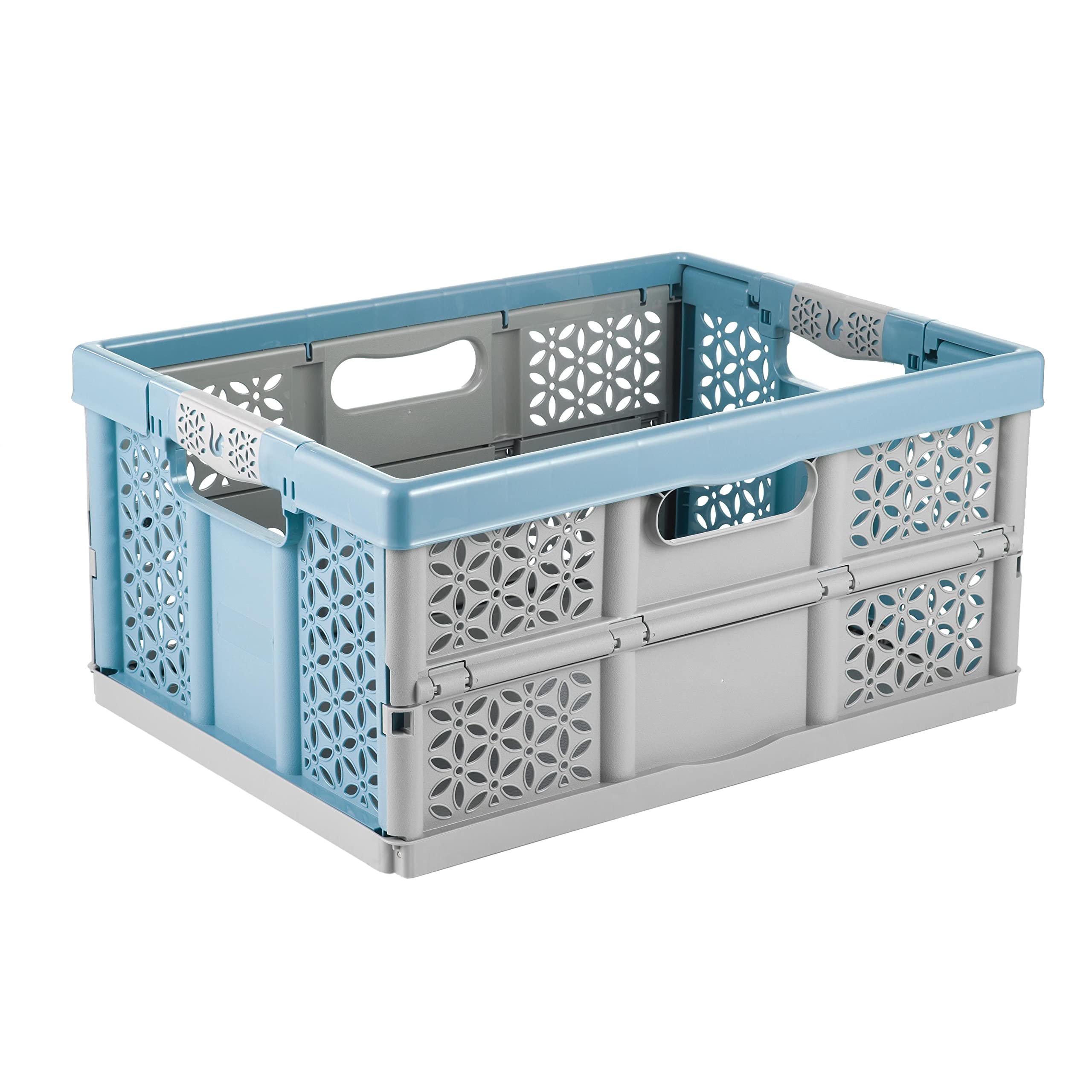 keeeper Stabilny, składany kosz z miękkimi uchwytami, 48 x 34,5 x 23,5 cm, 32 l, Lea, Nordic Blue
