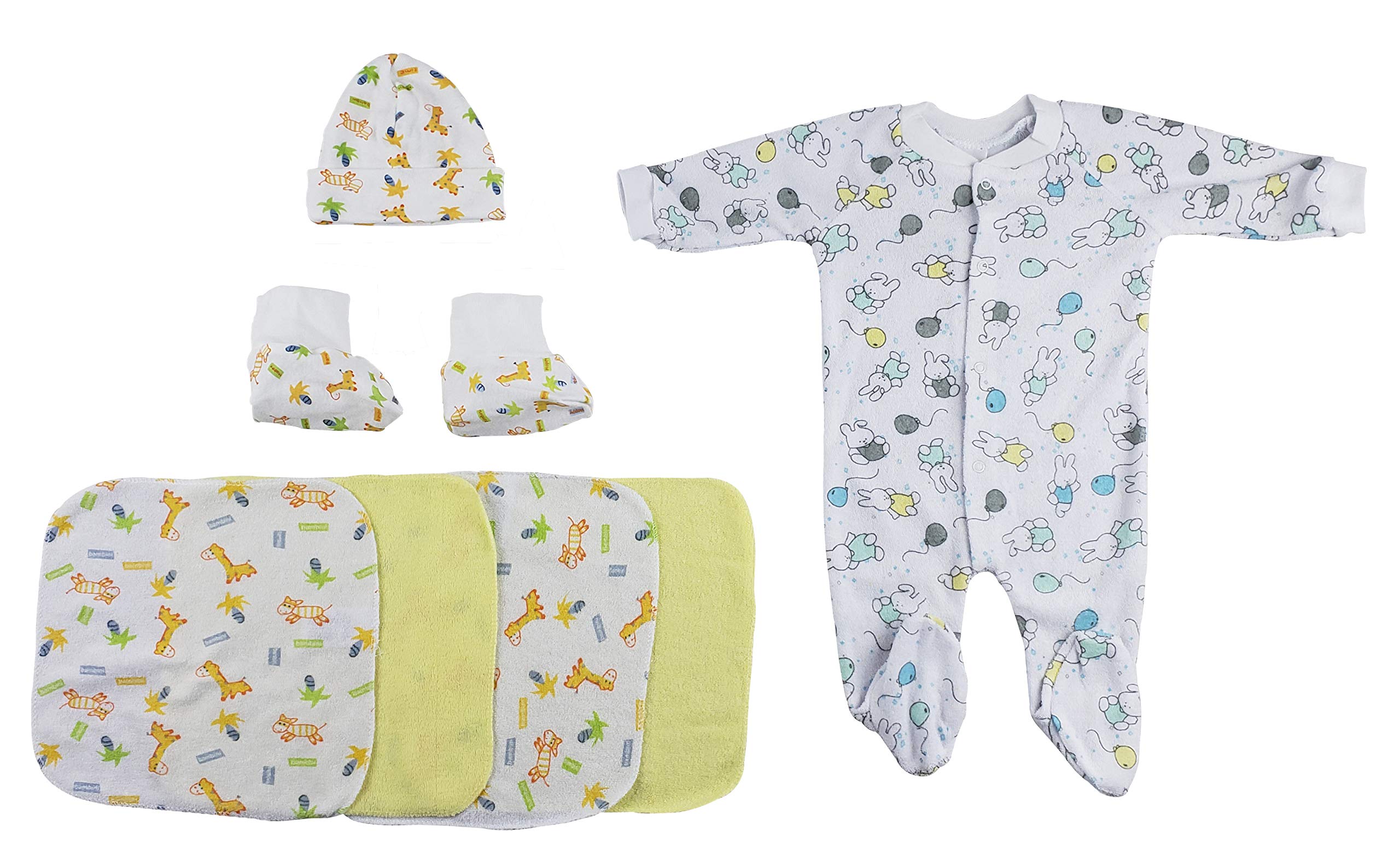bambini Sleep-n-Play, Cap Booties and Washcloths - 7 Pc Set