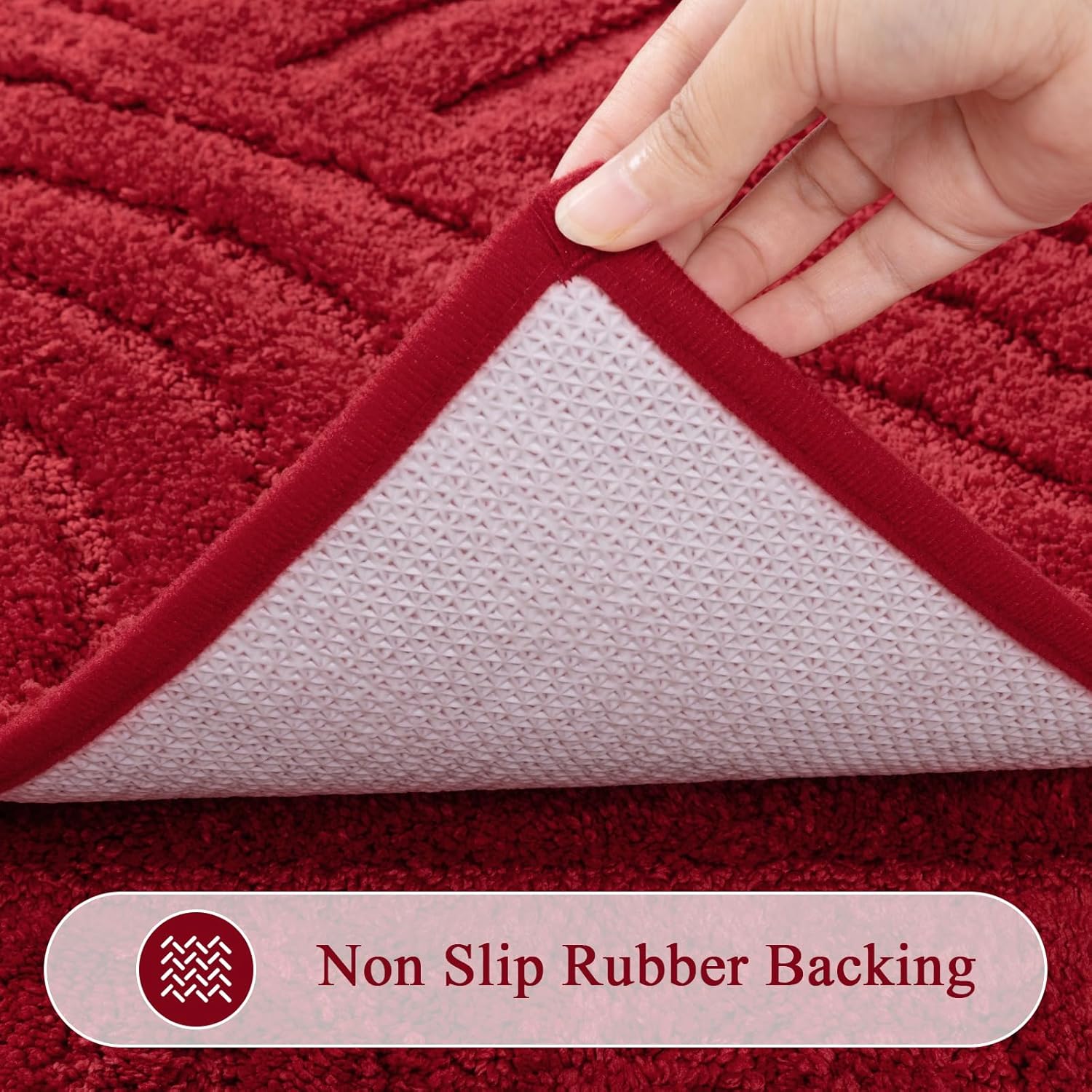 SHACOS Super Soft Bathroom Runner Rugs 24"x60" Non Slip Boho Bath Mats Microfiber Absorbent Carpet for Bath Room Machine Washable Shaggy Bath Rugs for Shower Bathtub Home Decor, Red 2'x5' - Image 5