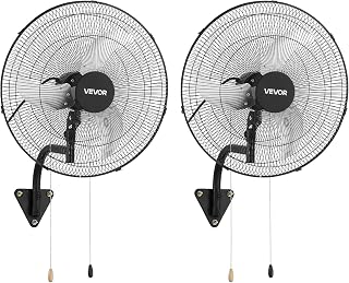 VEVOR Wall Mount Fan, 20 in Wall Mounted Hanging Fan Oscillating, 3-Speed, Long Airflow Distance, Adjustable Rotation Angle, Mechanical Powerful for Industry, Commercial, Garage, Workshop, Gym, 2 Pack