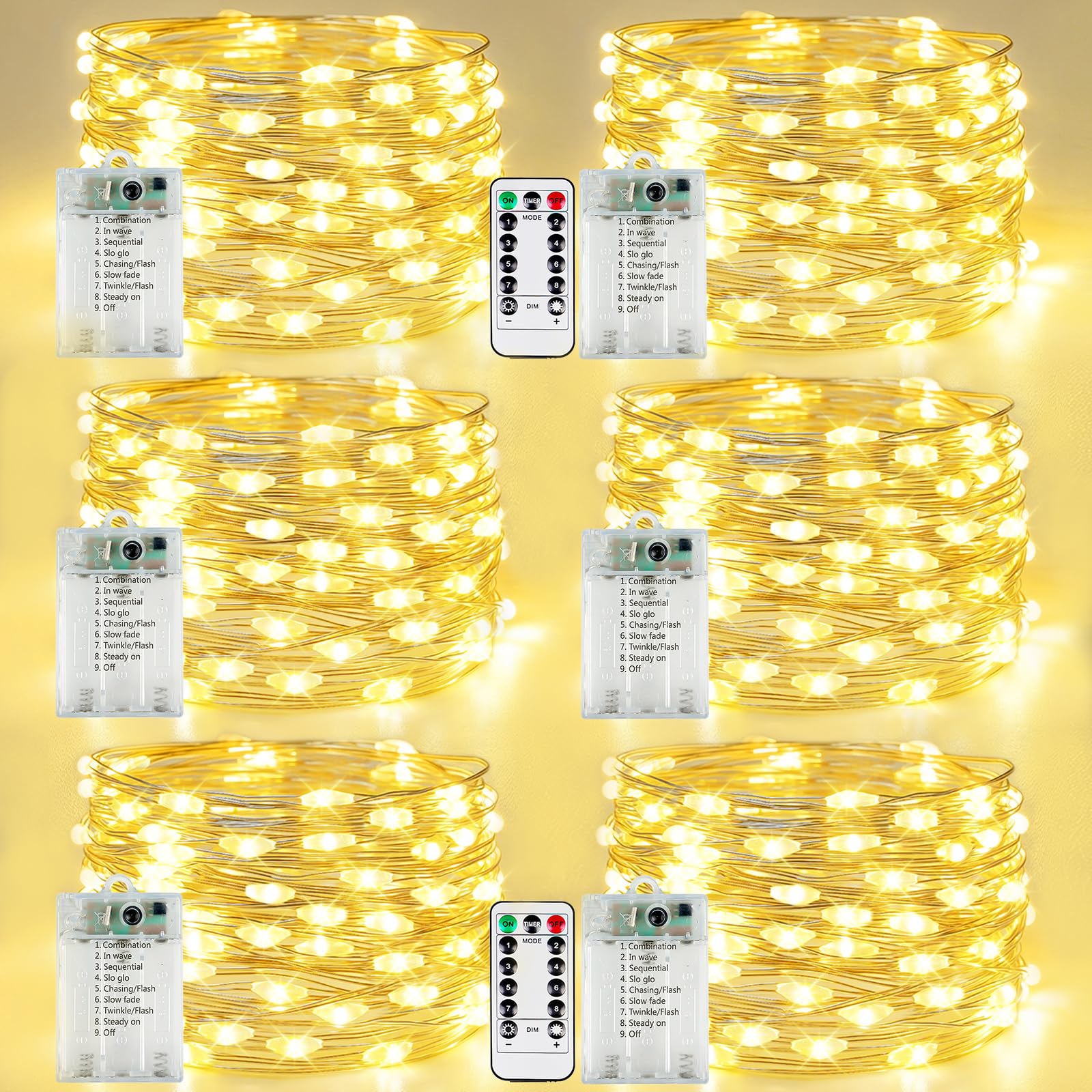 6 Pack Fairy Lights Battery Operated with Remote Control Timer, 26 FT 80 LED String Lights Outdoor Indoor, 8 Mode Twinkle Lights for Christmas Party