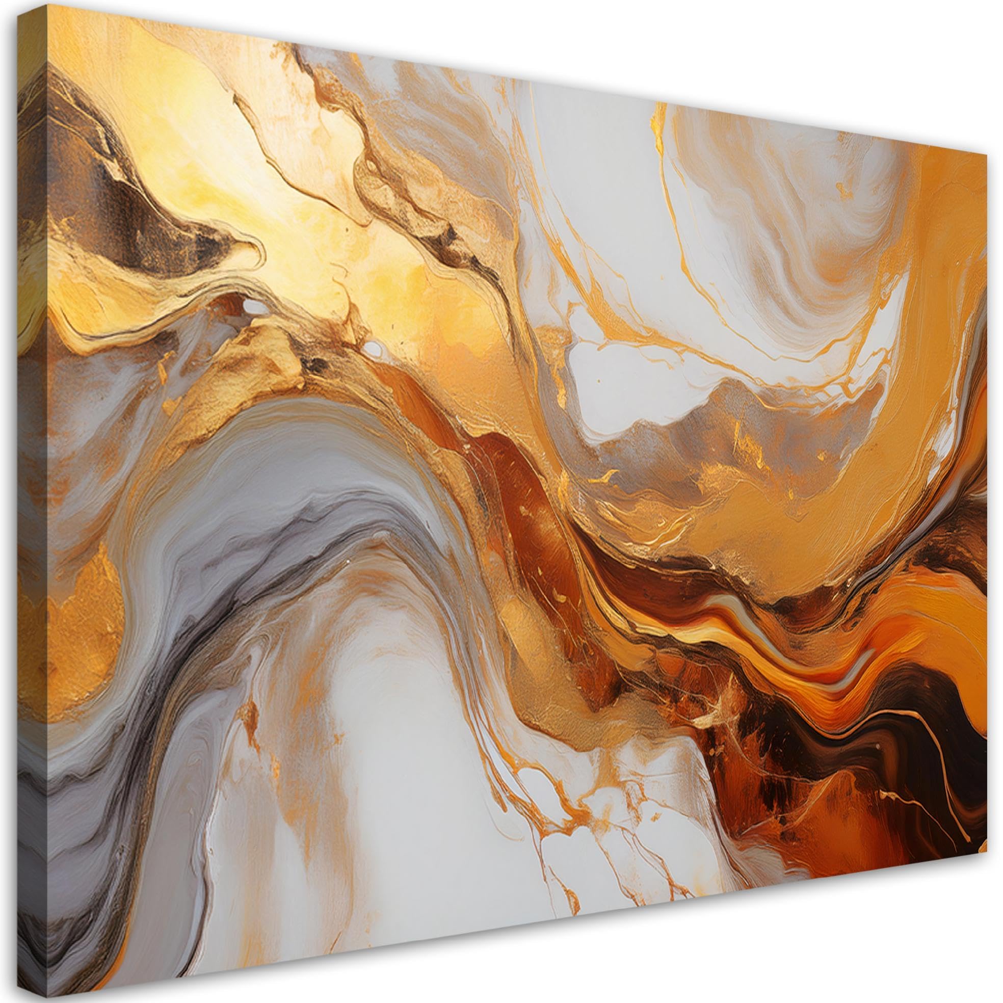 Feeby - Impression sur Toile - Tableaux Decoratifs Muraux - Texture Or Cuivre Abstrait - 90x60 1partie - Décoration pour le Salon et la Chambre - Tableau toile Intissé pour le mur