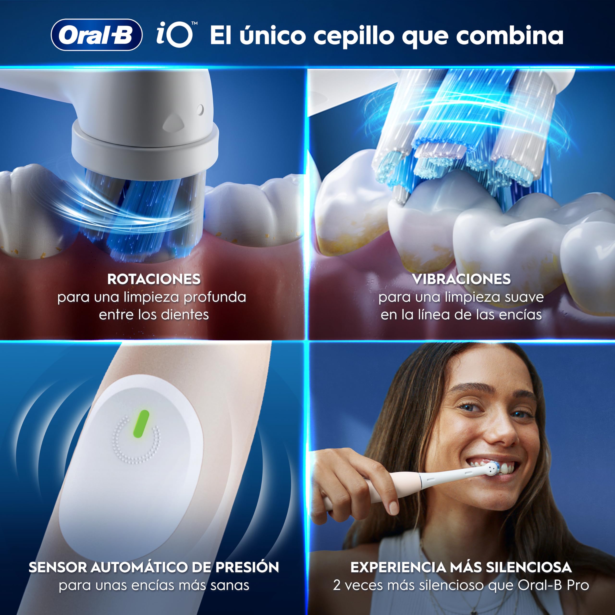 Oral-B iO 2 Cepillo de Dientes Eléctrico, 1 Cabezal, Rosa Suave - Cepillo Dental con 3 Modos de Cepillado, Sensor de Presión, Temporizador, Estuche de Viaje, Portarrecambios, Batería de Larga Duración
