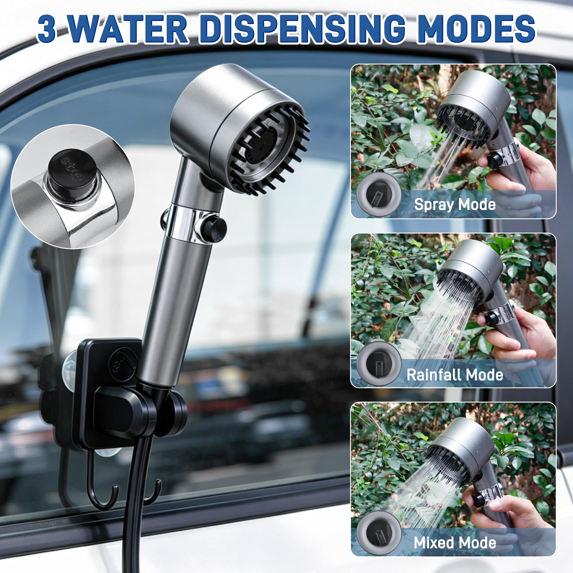 Tragbare Campingdusche mit Heizung, 6000 mAh wiederaufladbare tragbare Duschpumpe, 1500 W Warmwasser-Campingdusche mit 20 l Eimer, LED-Temperaturanzeige für Camping, Wandern, Wohnmobil