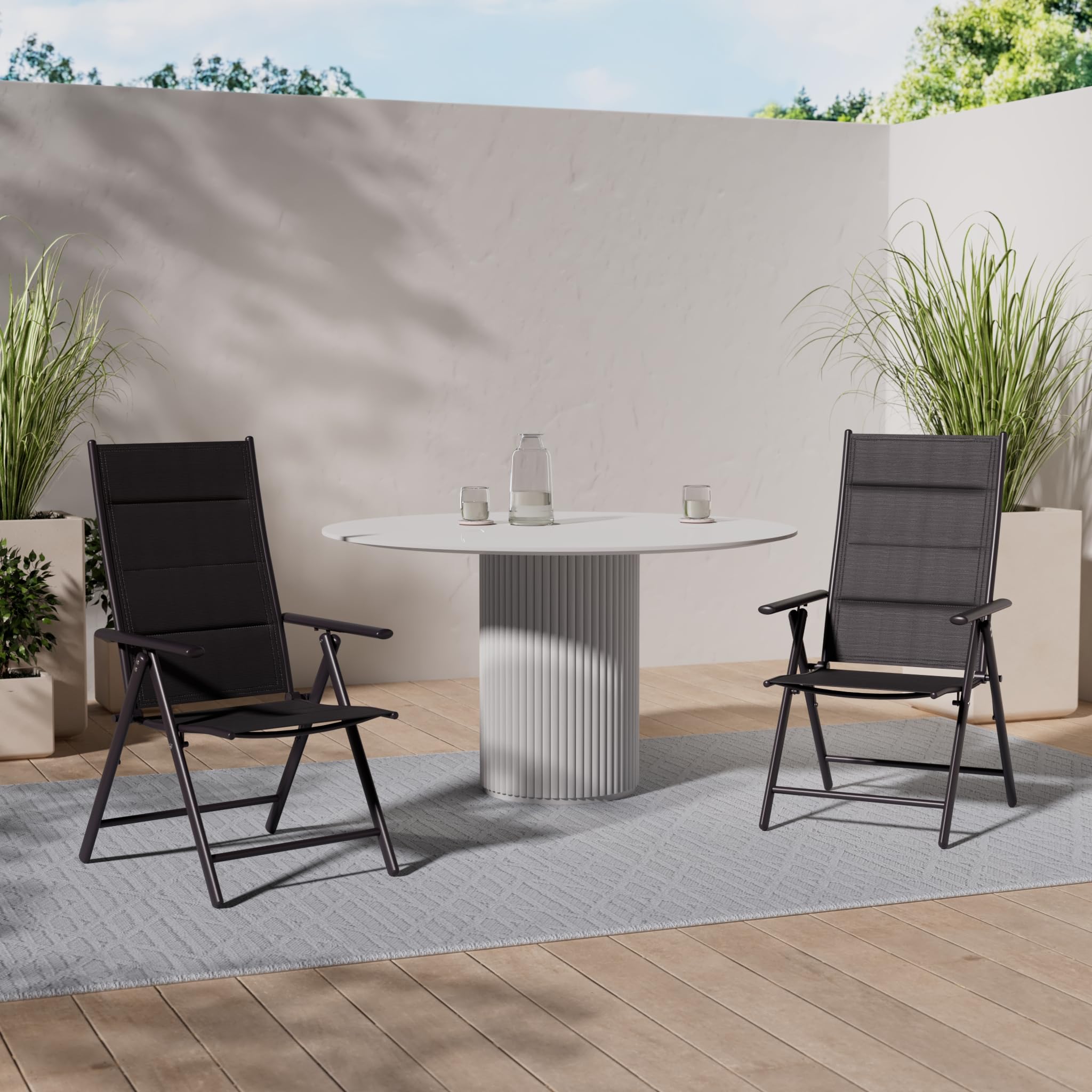BRUBAKER 2er Set Gartenstühle Riva Faltstühle klappbar 7-Fach verstellbare Rückenlehnen wetterfeste Klappstühle Anthrazit