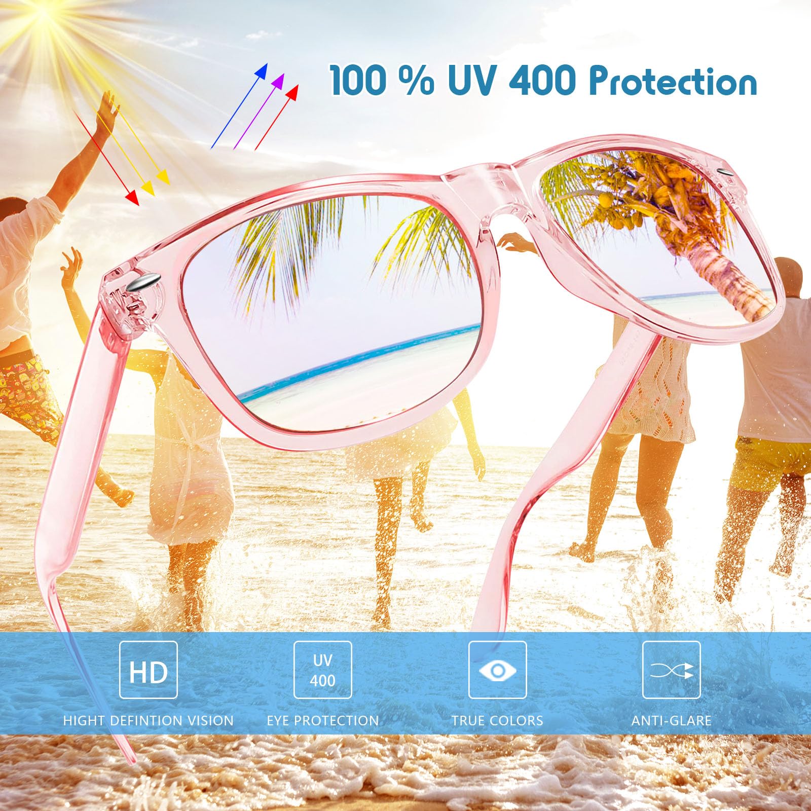 12/24 Stück Großhandel 80er 90er Retro Neon Party klarer Rahmen bunt verspiegelte Sonnenbrille Bulk für Männer Frauen