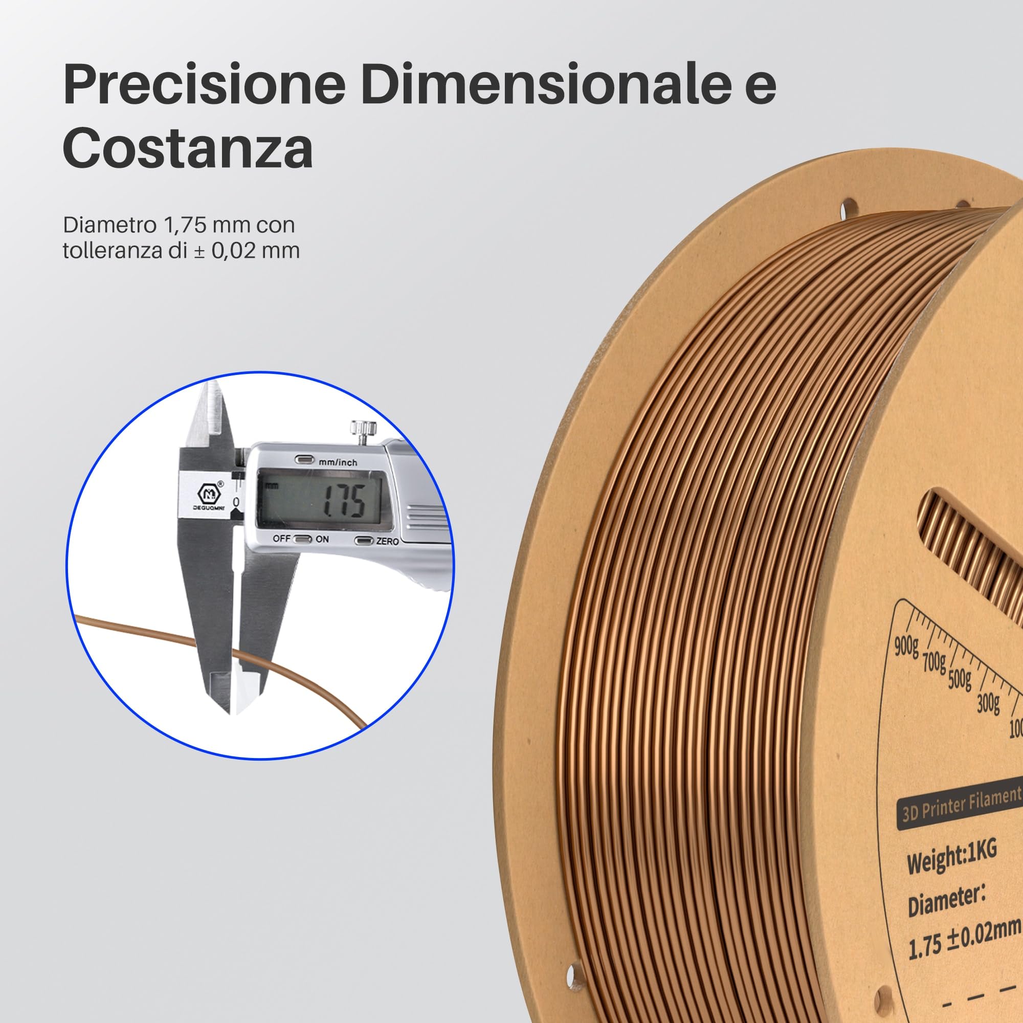 ELEGOO Filamento PLA Metallico 1,75 mm Rame 1KG, con Polvere di Rame, Aspetto Lucido e Metallico, Alta Precisione ± 0,02 mm, Compatibile con Stampanti 3D FDM