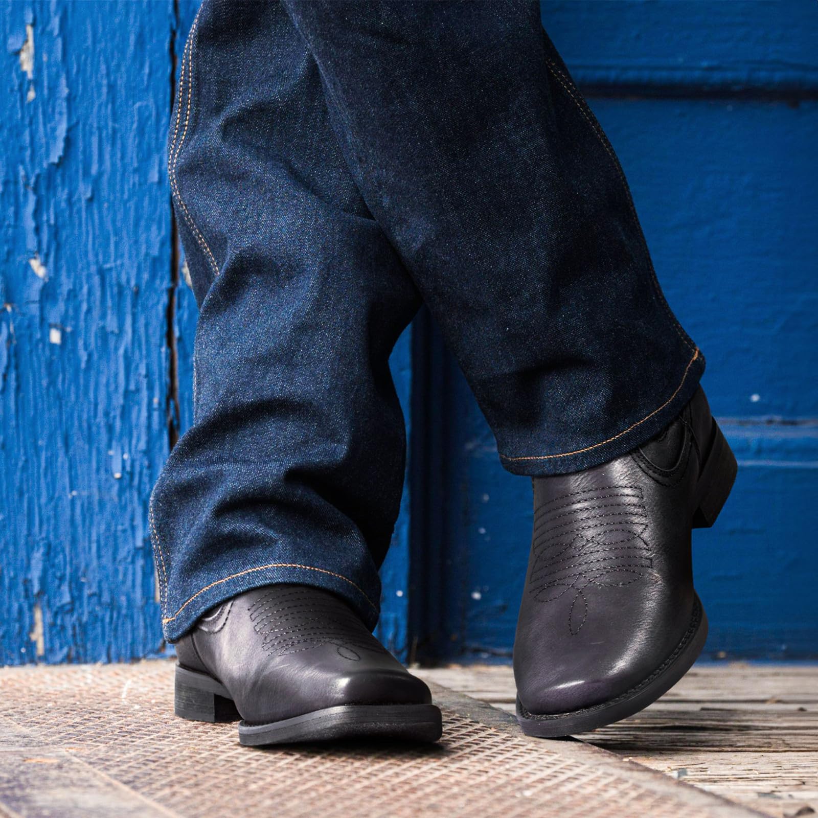 J's.o.l.e Knöchel-Cowboystiefel für Männer Quadratische Zehe Chelsea-Stiefel Herren Casual Retro Stylish Stiefel