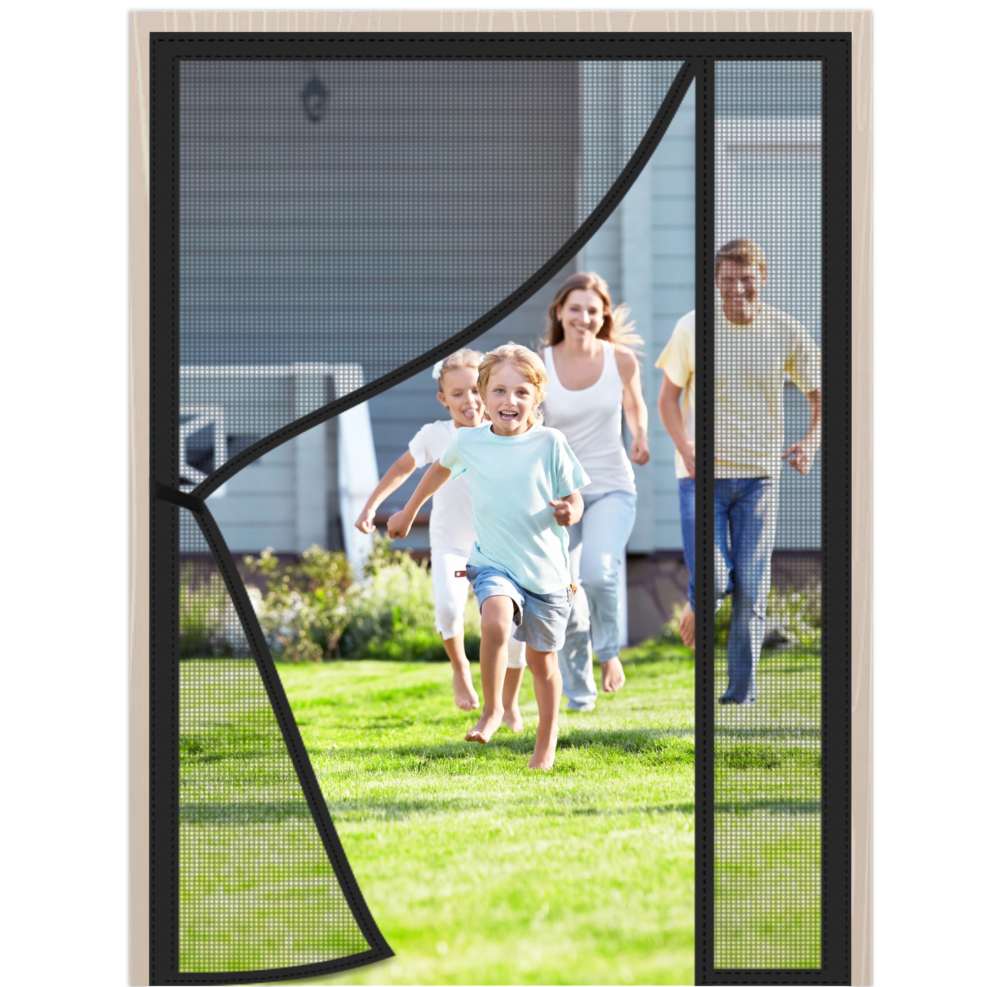 Magnetic Fly Screens for Doors Heavy Duty Mesh Curtain 165x210cm Black with Powerful Magnets Snap Shut Automatically for Patio Door Sliding Door