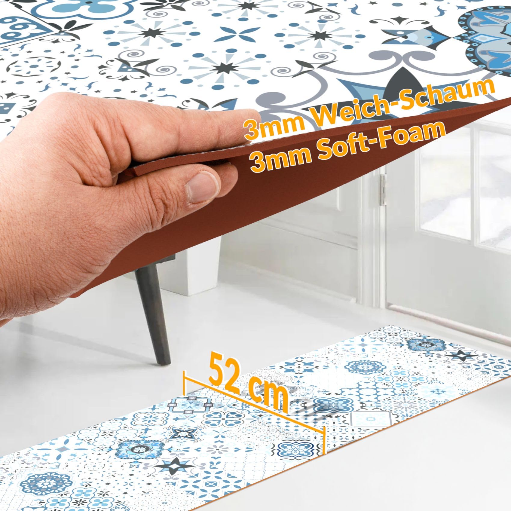ANRO Küchenteppich Küchenläufer rutschfest & waschbar Teppich Küche Läufer Teppichläufer Bodenmatte für Küche Flur Maiori Abwaschbar 280 x 48cm