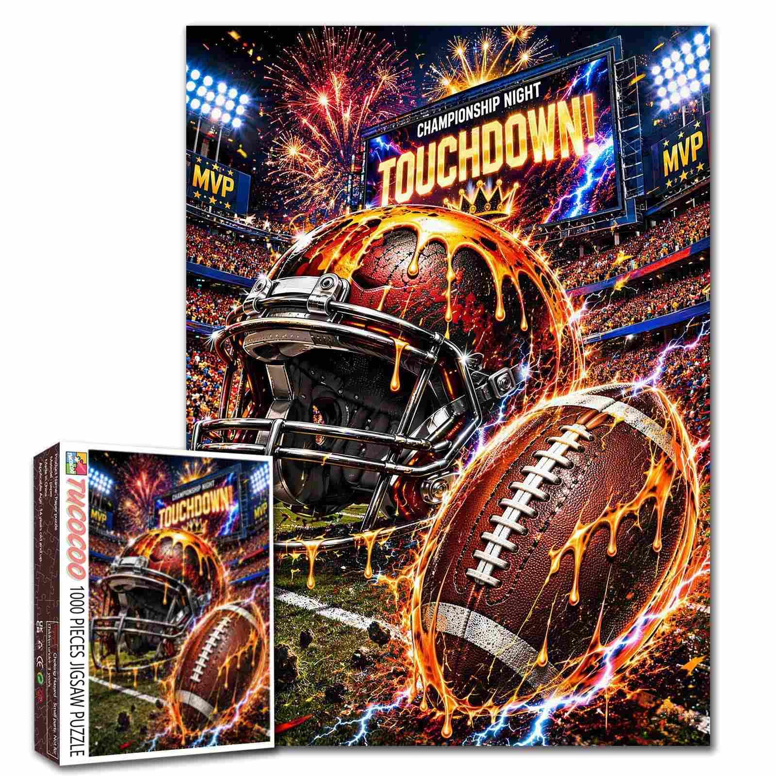 Football Helmet Jigsaw Puzzle Stadium Championship 1000 Pieces for Adults Graffiti Art Sports Fan American Football Lover Gift Challenging Family Activity Games Colorful DIY Craft for Home Decor — image 1