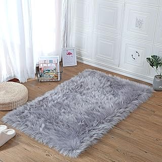 ZPX Alfombra mullida, Alfombra de Piel de Oveja,Alfombra de Piel sintética,universales alfombras de Varios tamaños utilizadas en pbedroom, Sala de Estar,Silla o sofá(Gris, 75x120cm)