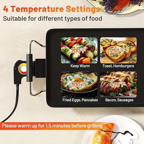 Miniatura 3 de LDAILY Parrilla eléctrica antiadherente extra grande, parrilla Teppanyaki con 4 temperaturas ajustables, calefacción uniforme y asas, parrilla larga