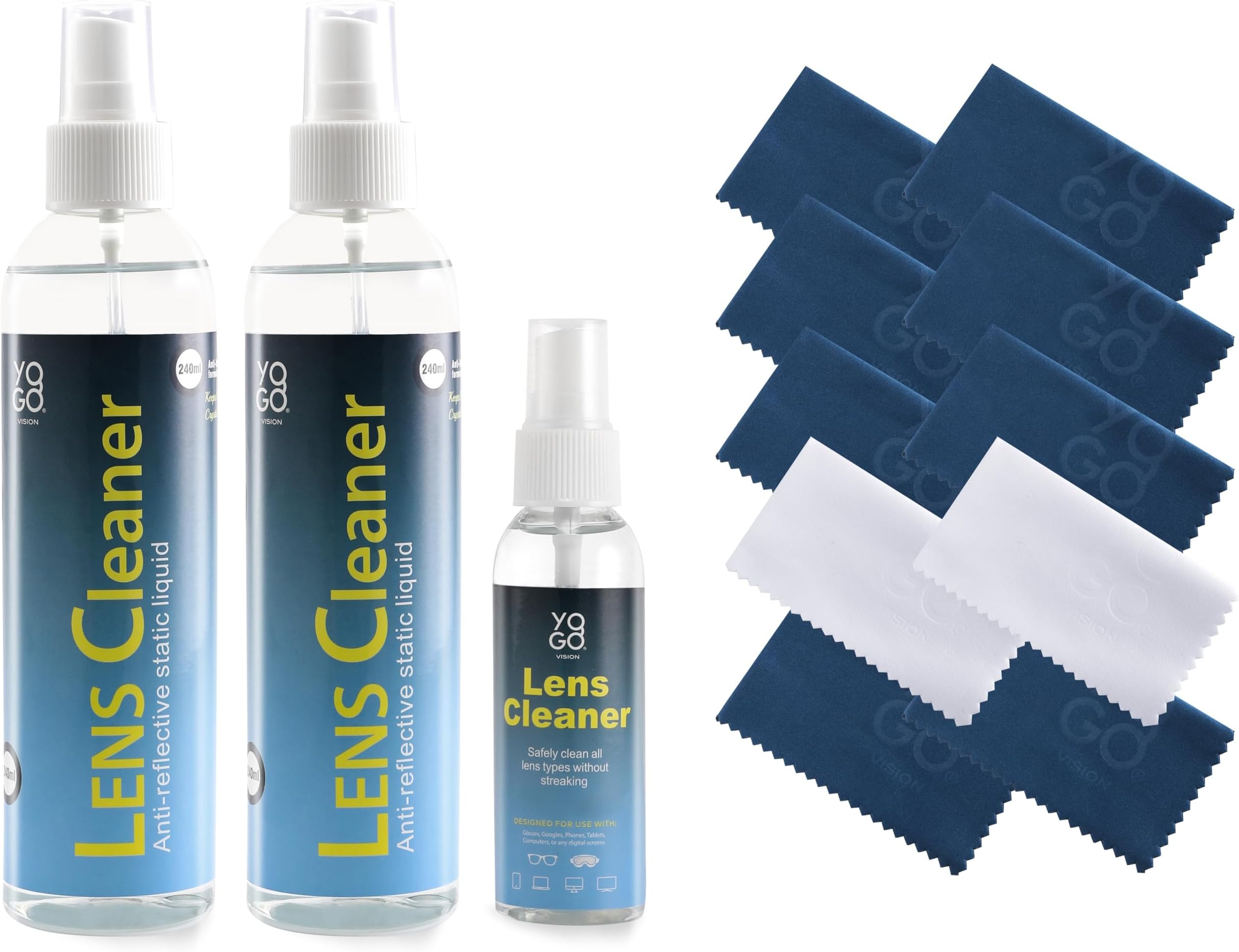 Lens Cleaner Spray 3 Eyeglass Cleaner, with 10 Microfiber Cloths Kit Ammonia and Streak Free Safe for Eyewear and Electronics