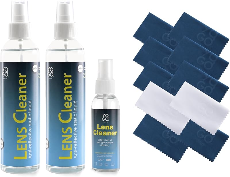 Limpiador de lentes en aerosol, 3 limpiadores de lentes, con kit de 10 paños de microfibra, sin amoníaco ni rayas, seguro para lentes y dispositivos electrónicos