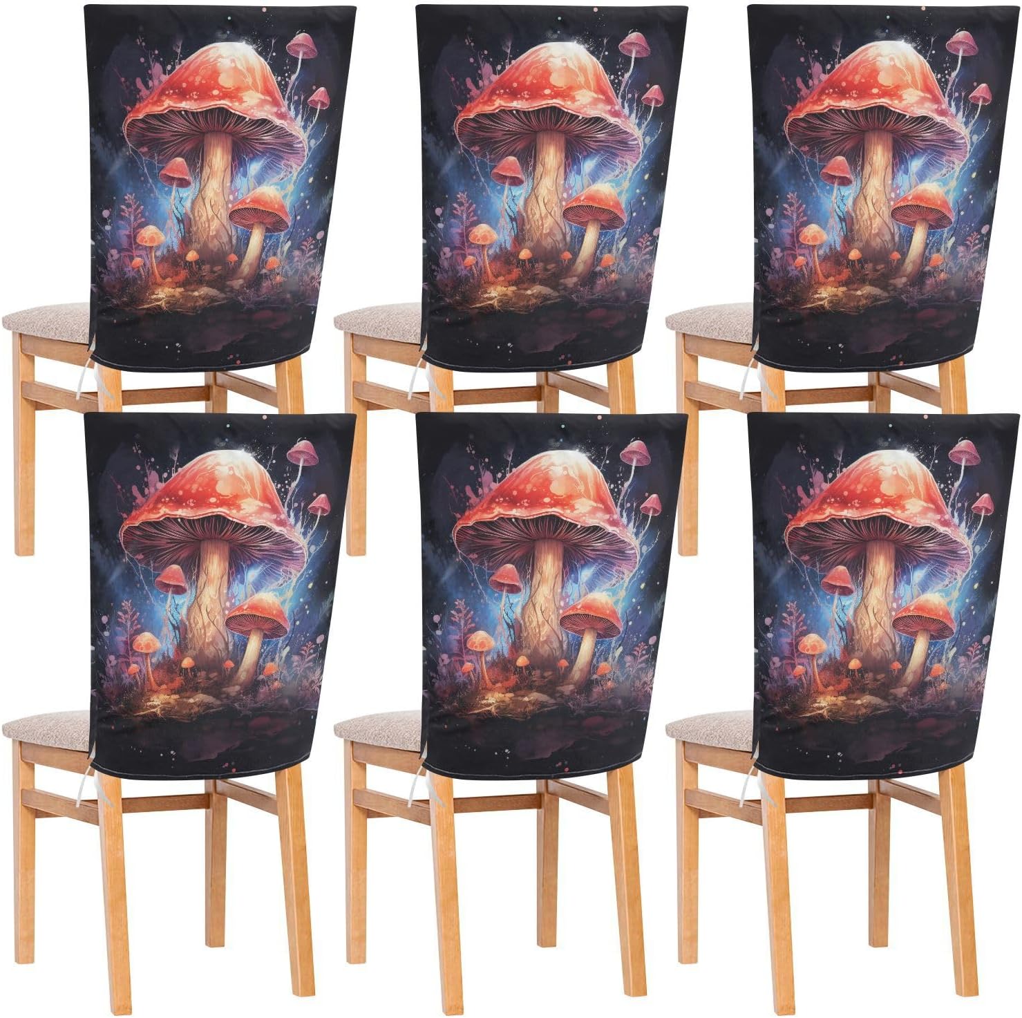 ALAZA Mushroom Dark Background Chair Back Cover Set of 6, Washable Reusable Removable Chair Slipcovers Decorative Chair Cover for Home Kitchen Wedding Party