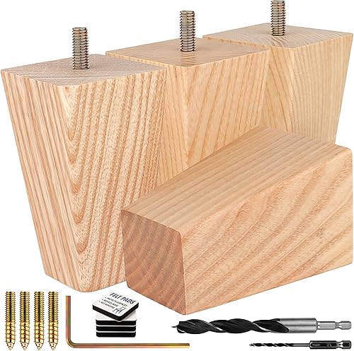 Airy Abode Patas cuadradas de madera de fresno prémium para muebles (kit de instalación completa), elige tu tamaño y color