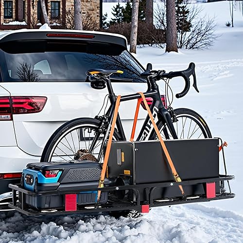 Miniatura 8 de VEVOR Transportador de carga de montaje en enganche de 60 x 24 x 6 pulgadas, cesta de carga plegable de 500 libras de capacidad y bolsa de carga