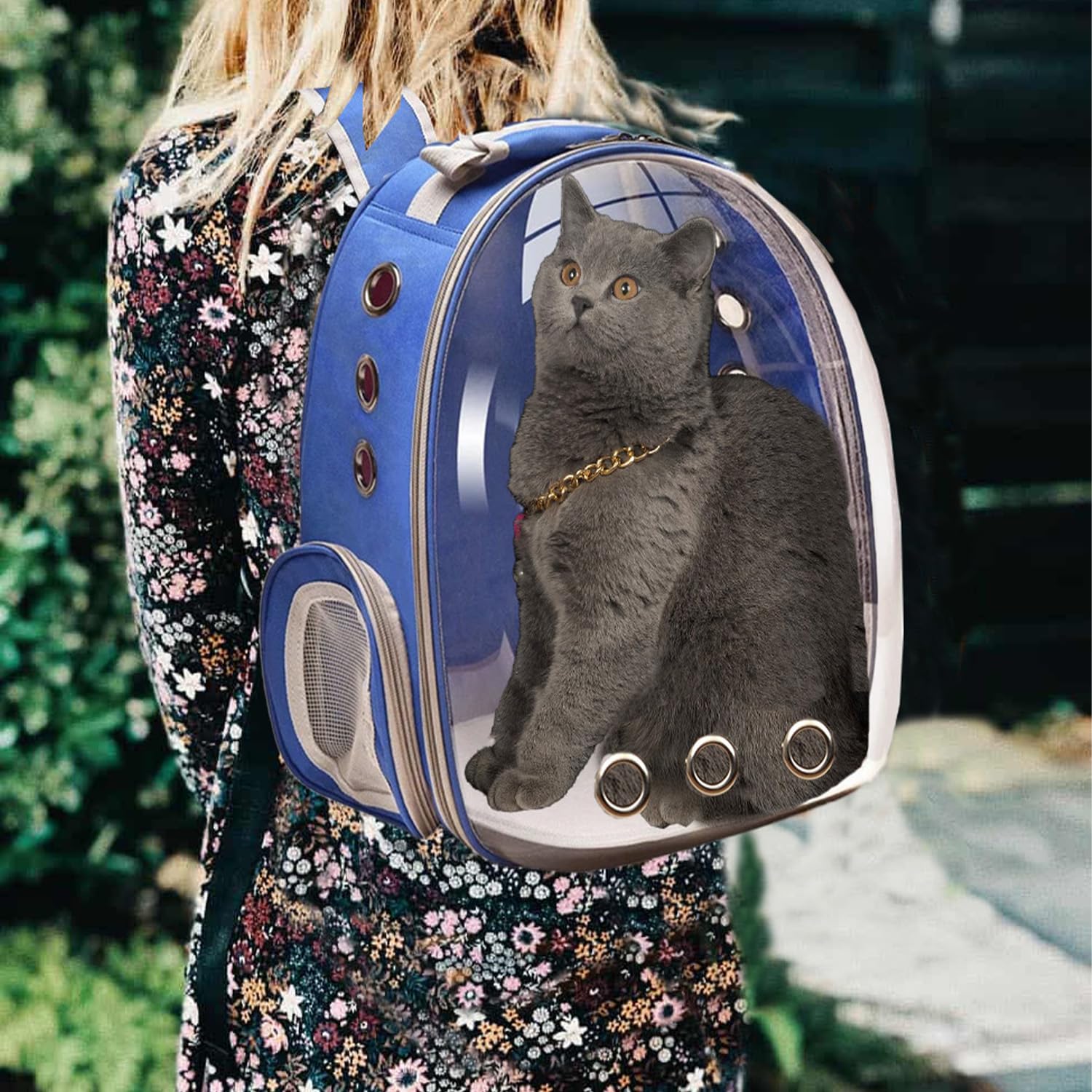 Mochila transportadora para gatos, transportador para gatos con diseño ventilado para llevar cachorros, gatos, bolsa de transporte para mascotas, cápsula espacial para viajes, senderismo, camping,