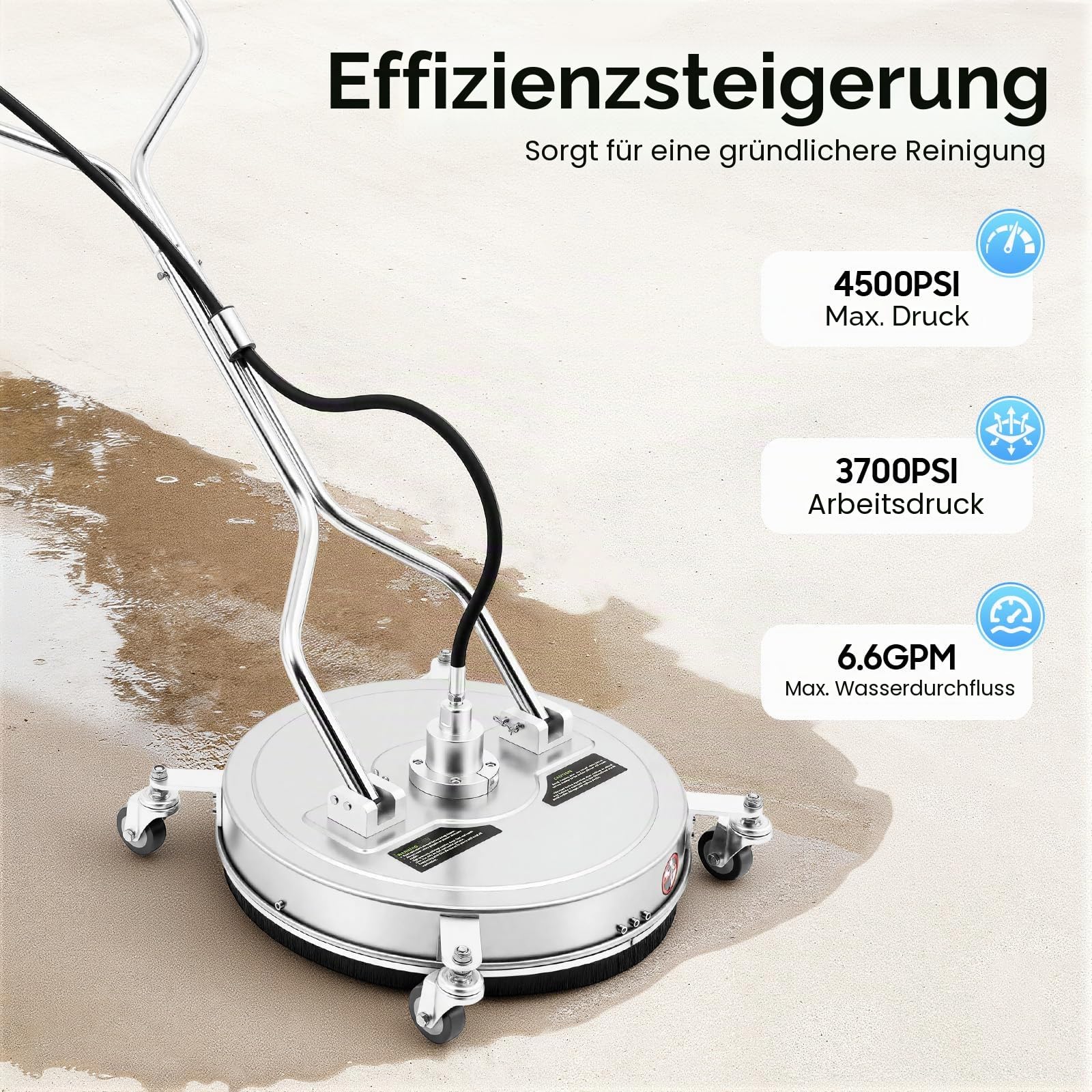 20" Bodenreiniger 4000PSI Bodenreiniger Flächenreiniger Hochdruckreiniger Silber Bodenreinige zum Saugen, Wischen und Trocknen mit 2 Ersatzdüsen