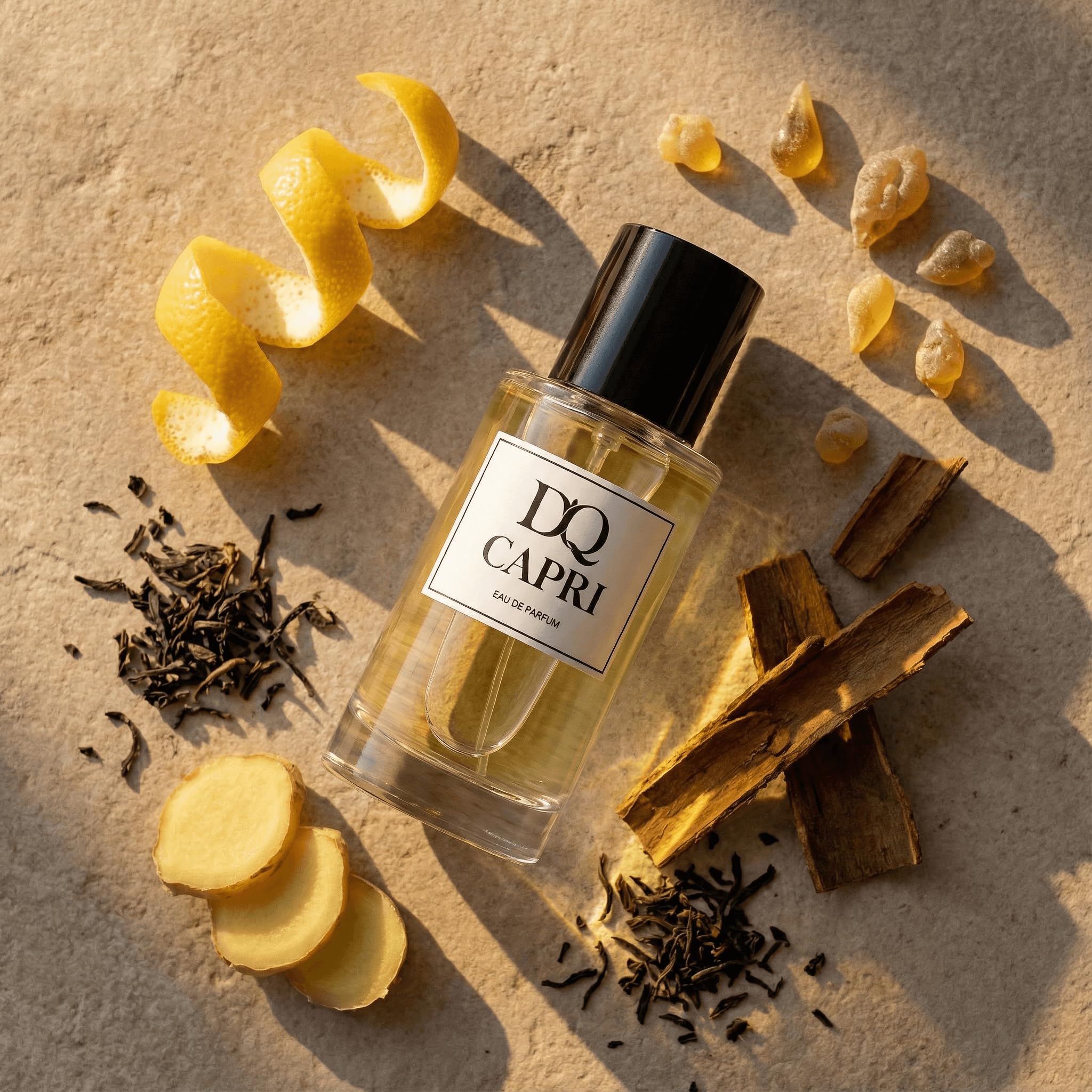 D'QAR Capri Eau de Parfum 50 ml – Frisch-zitrischer Unisex Duft mit italienischer Bergamotte, Neroli und Ingwer – Mediterraner Sommerduft